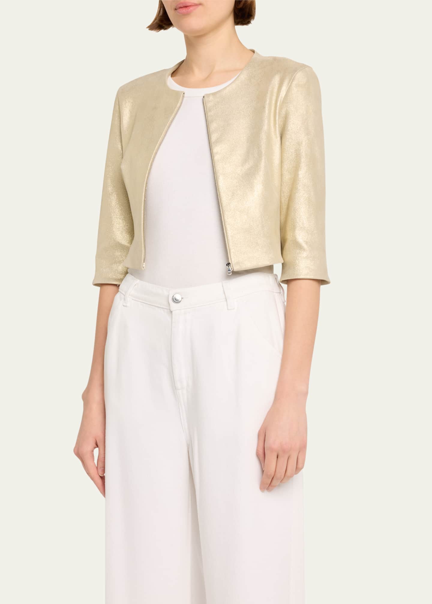 Susan Bender Stretch Leather Zip-Front Cardigan Image 4 of 5