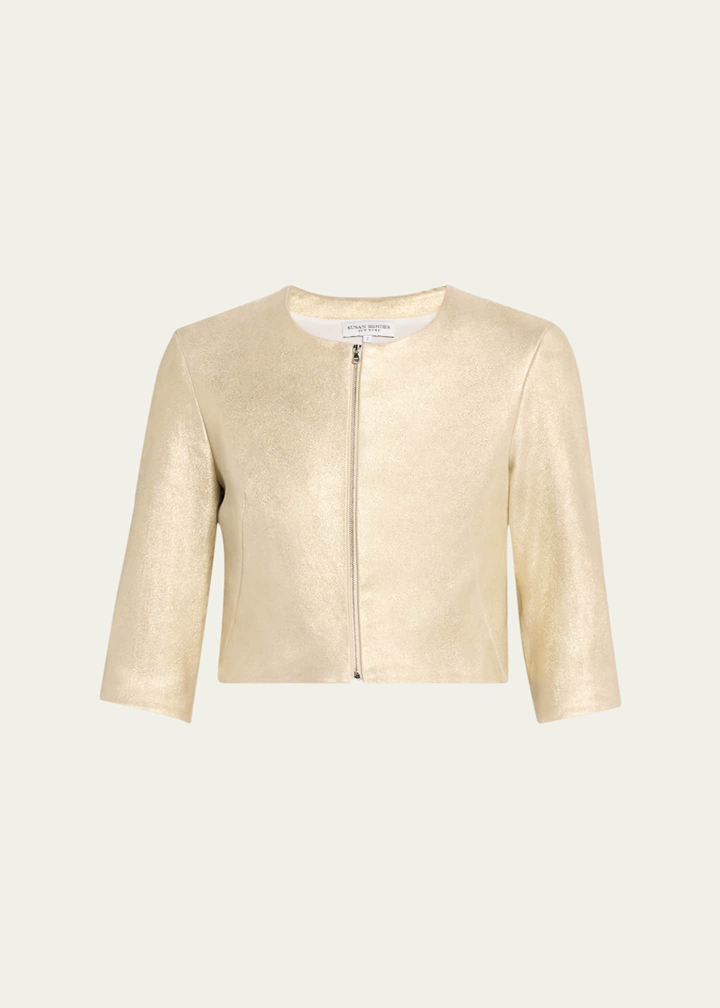 Susan Bender Stretch Leather Zip-Front Cardigan Image 1 of 5