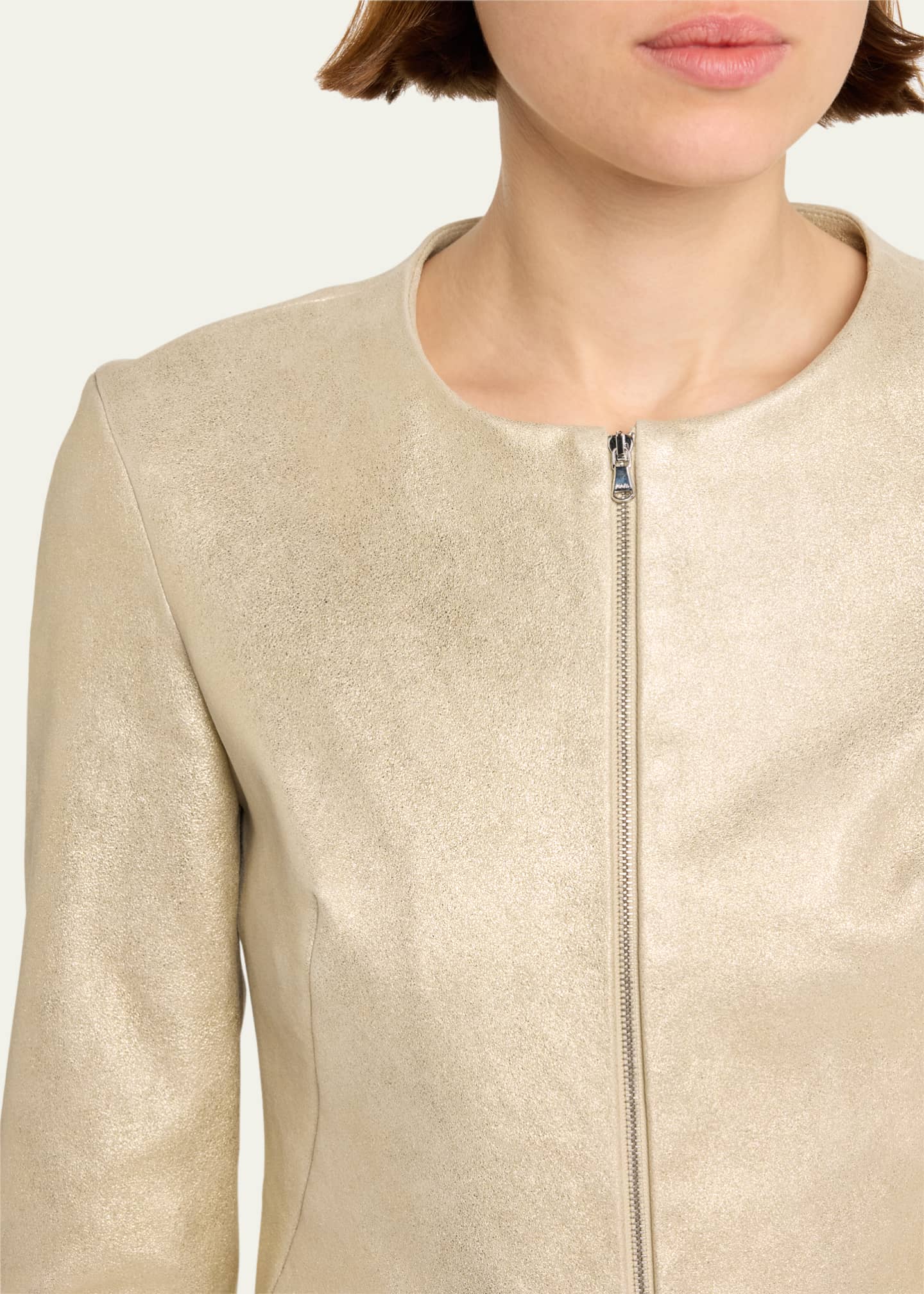 Susan Bender Stretch Leather Zip-Front Cardigan Image 5 of 5