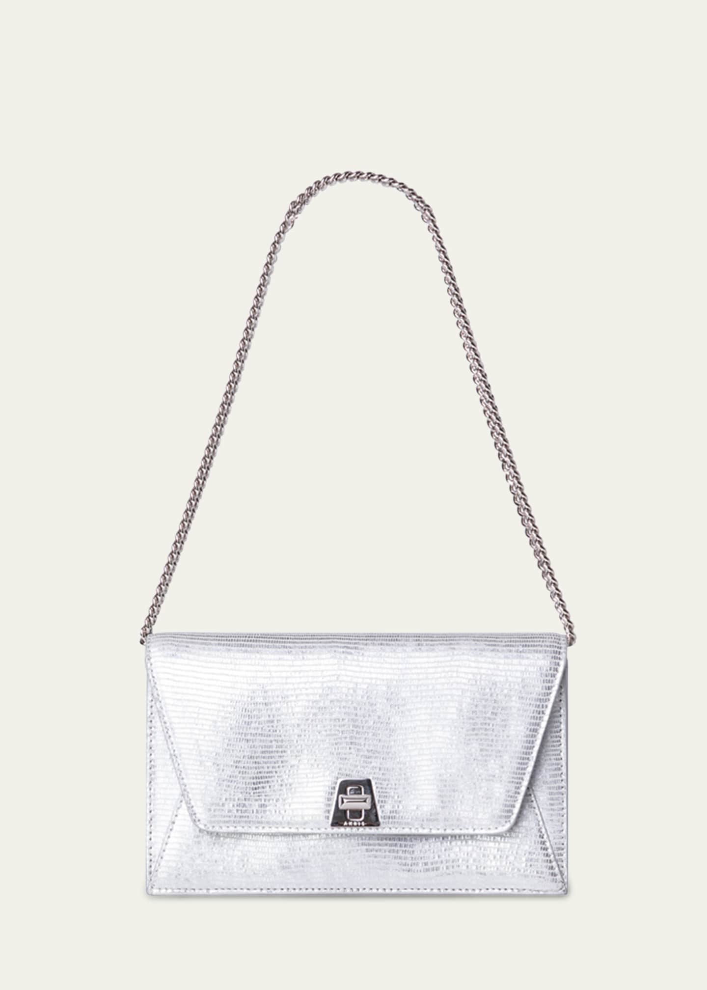 Akris Anouk Lizard-Print Clutch Bag w/ Chain Image 2 of 5
