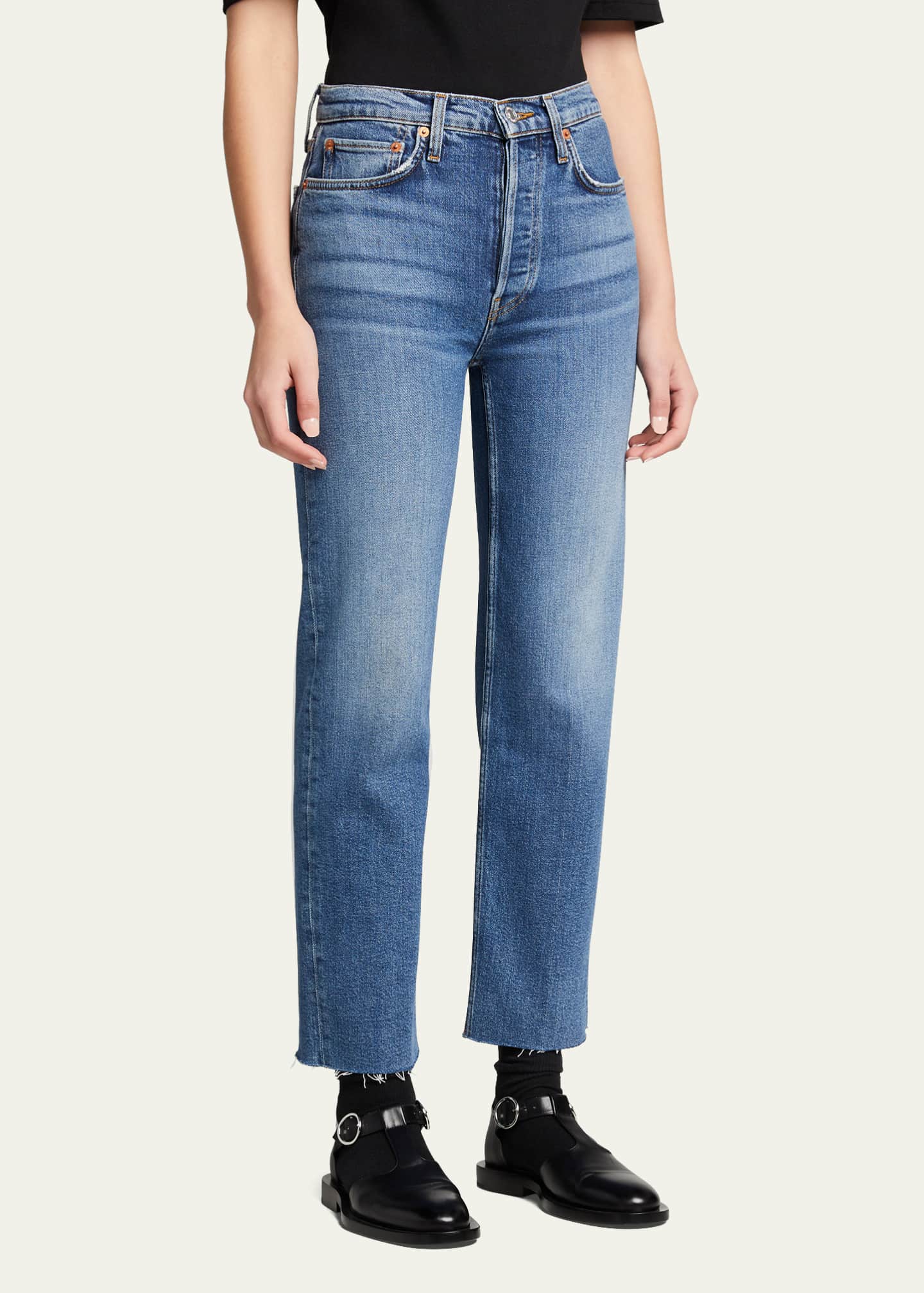 RE/DONE High-Rise Stovepipe Jeans with Raw-Edge Hem - Bergdorf Goodman