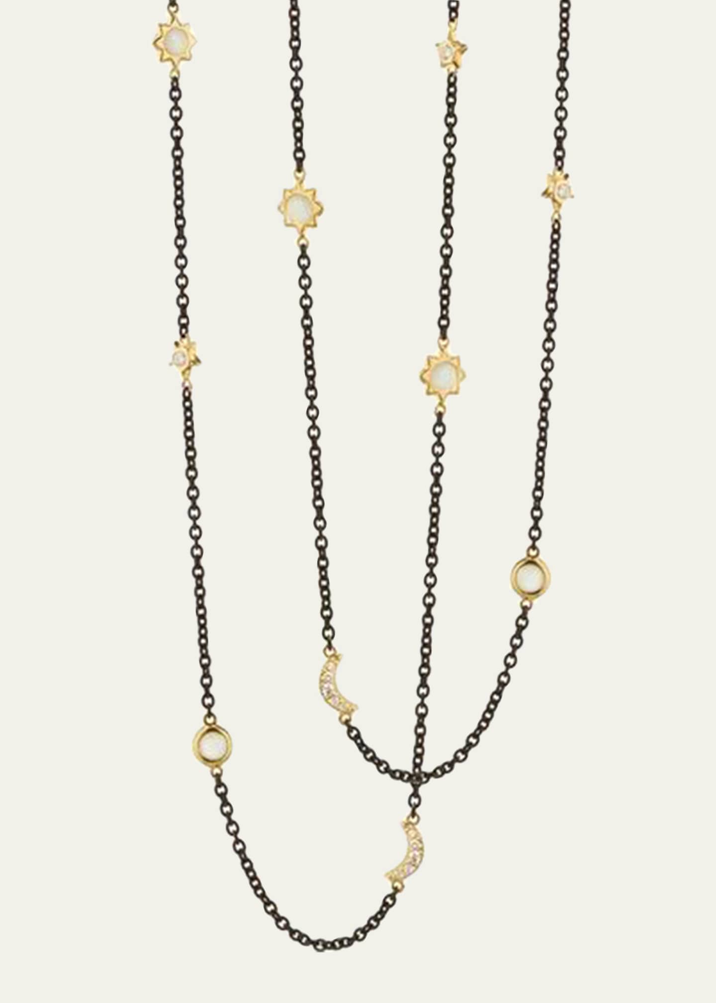 Monica Rich Kosann Sun, Moon and Stars Diamond and Moonstone Steel Chain Necklace, 47"L