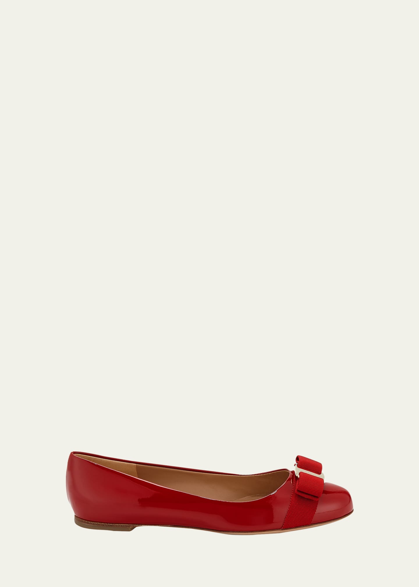 Ferragamo Varina Patent Leather Bow Ballerina Flats Image 1 of 3