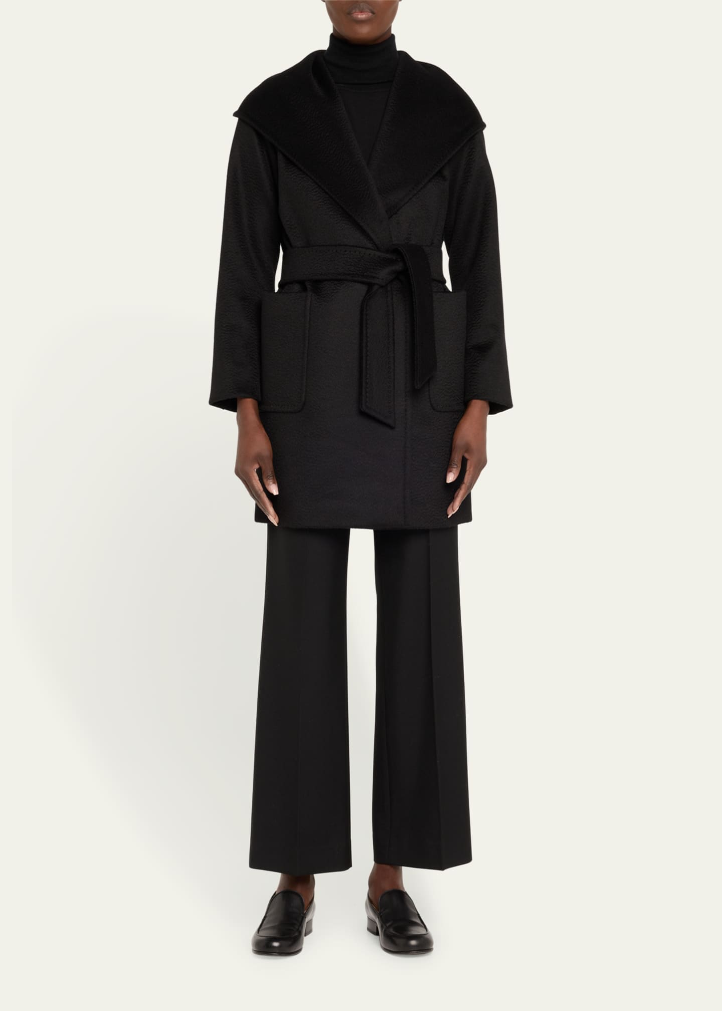 Max Mara Rialto Camel Hair Belted Short Hooded Coat - Bergdorf Goodman
