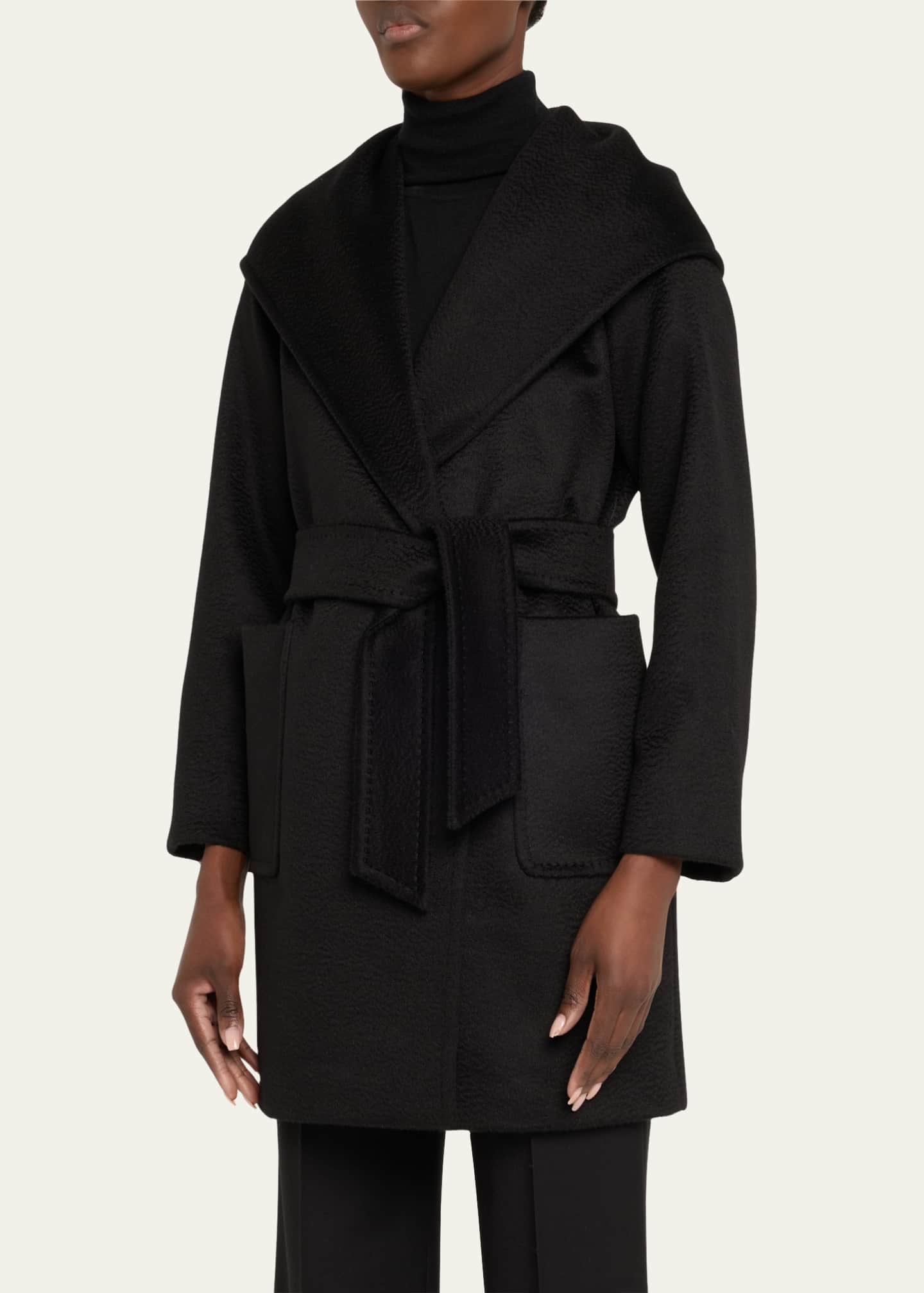 Max Mara Rialto Camel Hair Belted Short Hooded Coat - Bergdorf Goodman