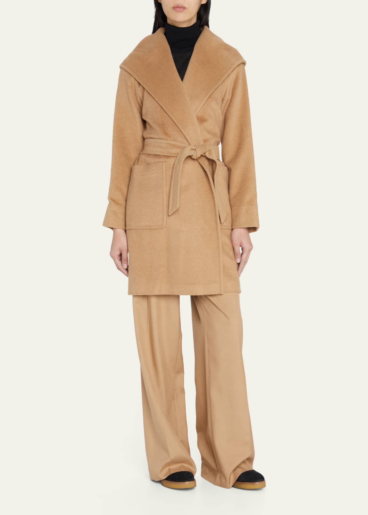 Max Mara Rialto Camel Hair Belted Short Hooded Coat