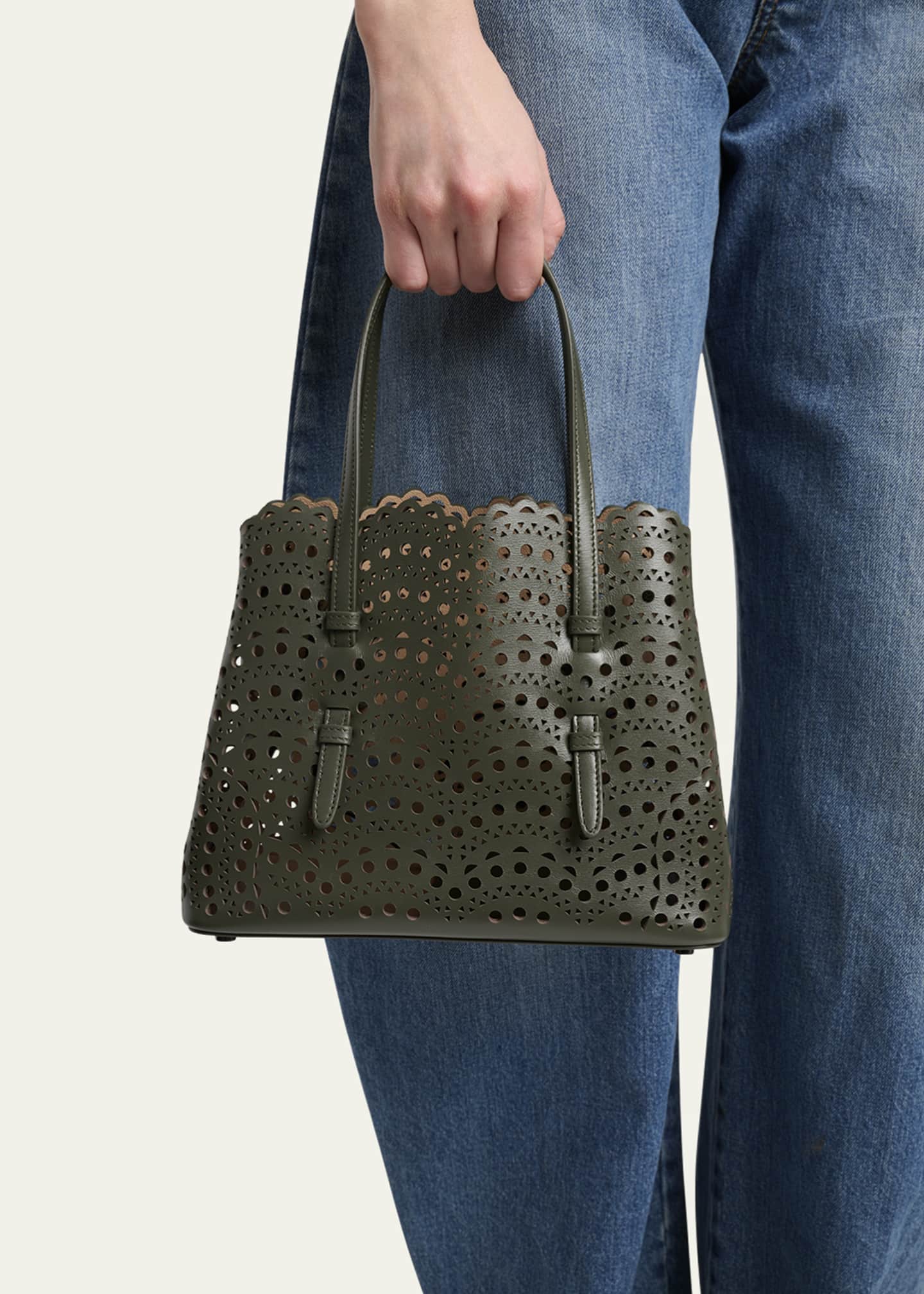 ALAIA Mina 25 Tote Bag in Vienne Wave Perforated Leather Image 2 of 6