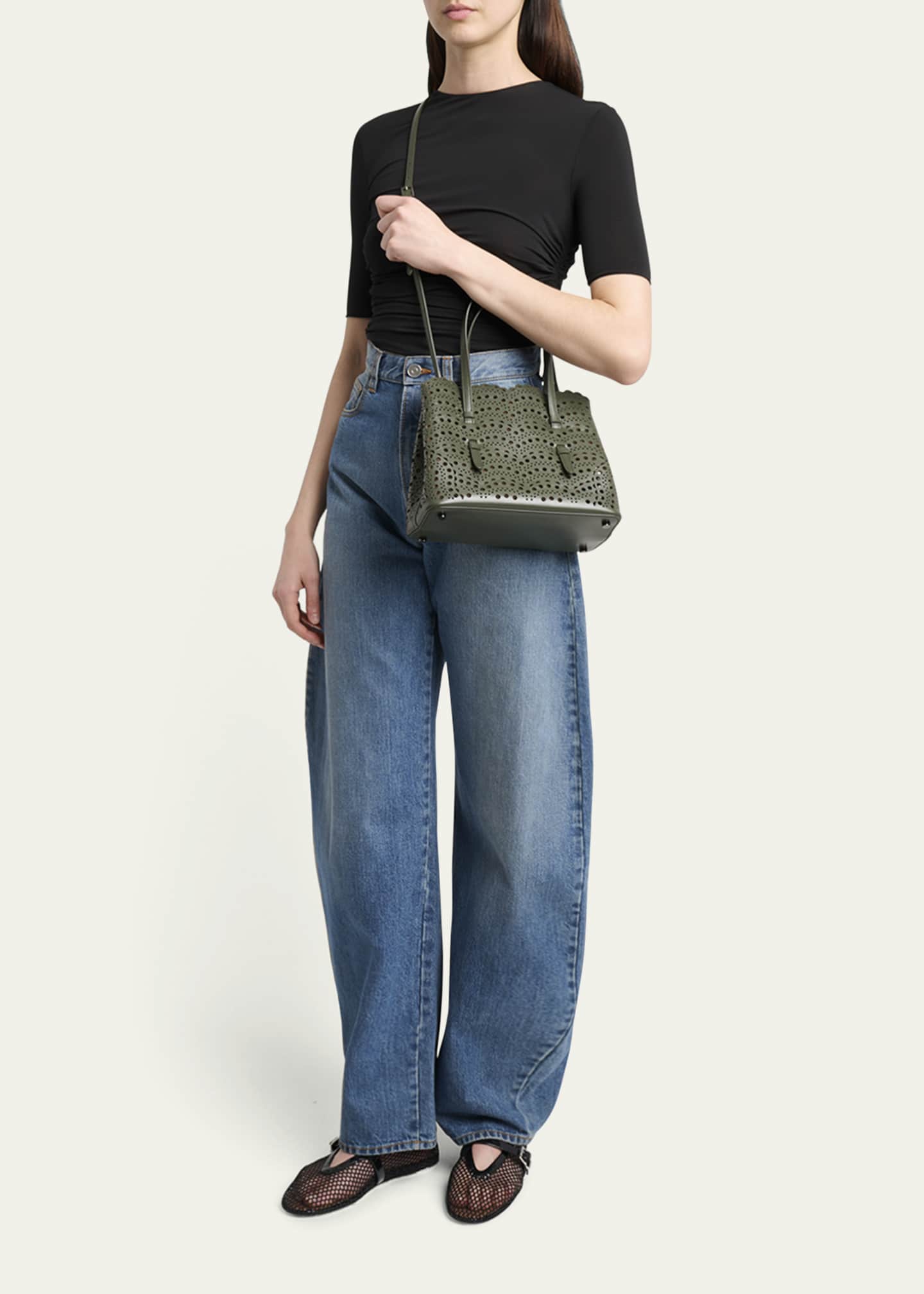 ALAIA Mina 25 Tote Bag in Vienne Wave Perforated Leather Image 5 of 6