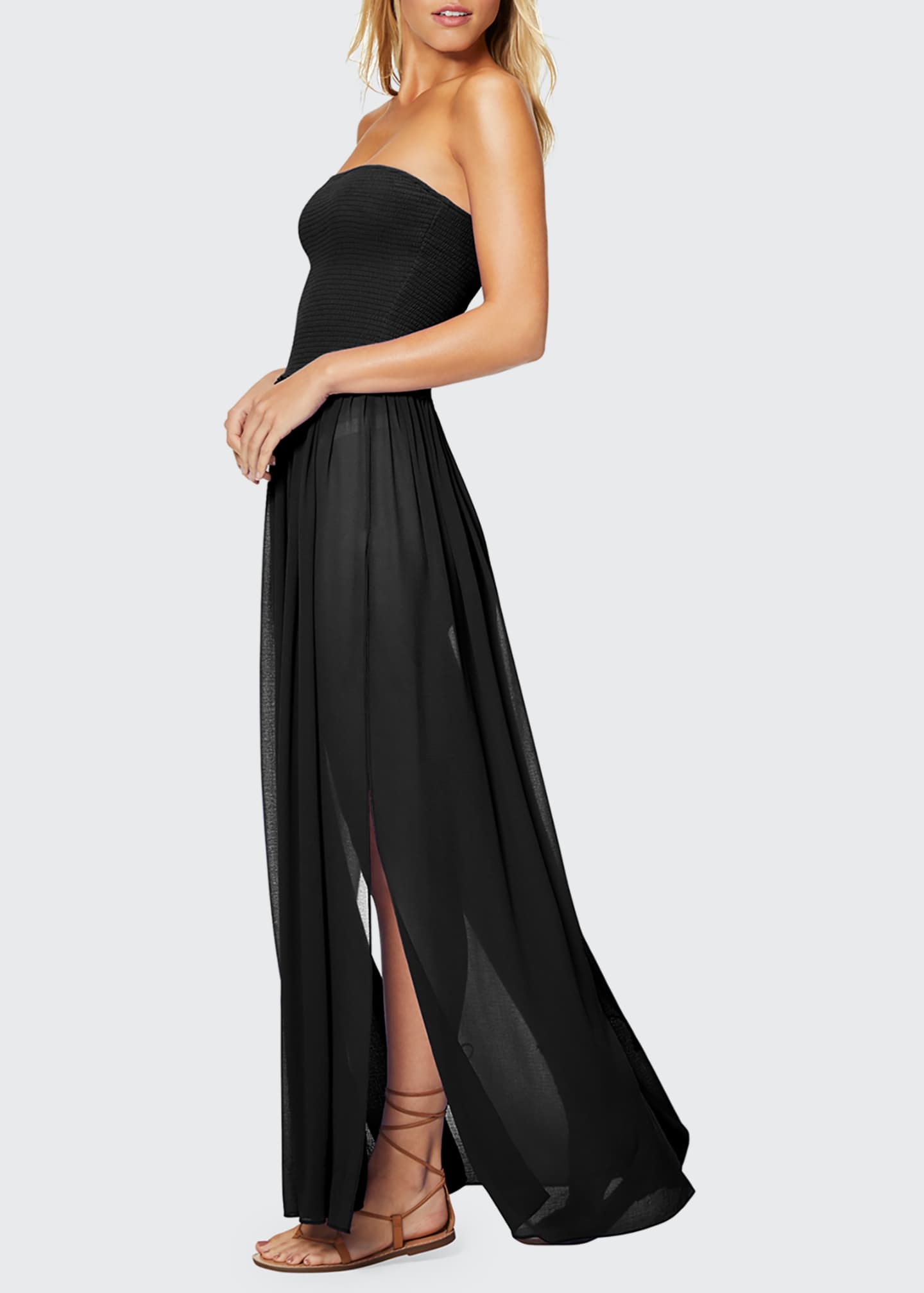 Ramy Brook Calista Smocked Strapless Side-Split Coverup Dress ...