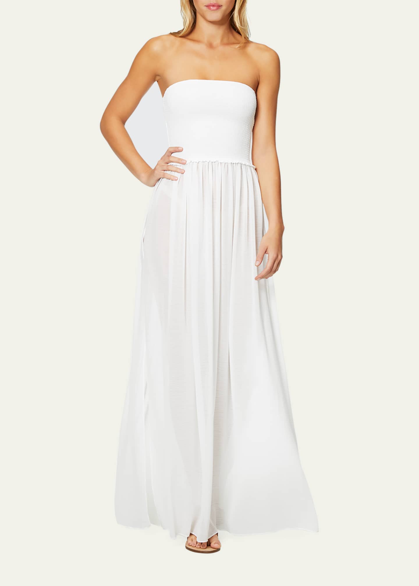 Calista Smocked Strapless Side-Split Coverup Dress - Thumbnail 2