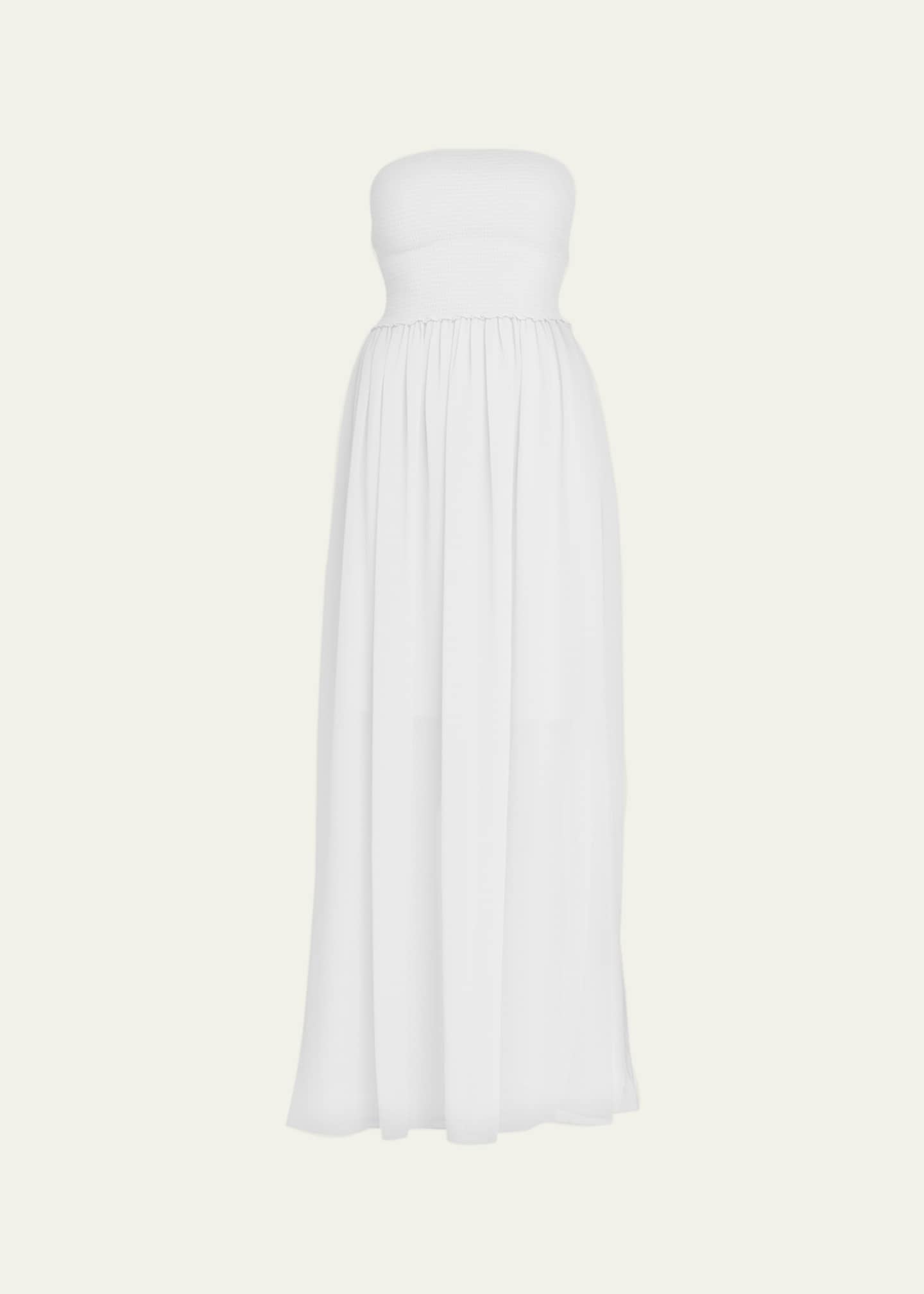 Calista Smocked Strapless Side-Split Coverup Dress