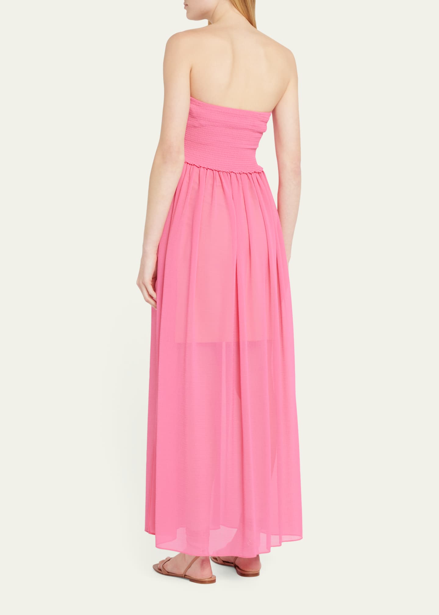 Calista Smocked Strapless Side-Split Coverup Dress - Thumbnail 3