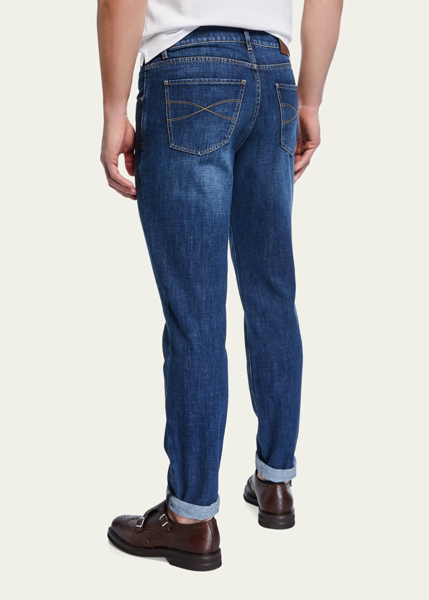 Brunello Cucinelli Men's Medium-Wash Basic-Fit Denim Jeans Image 2 of 3