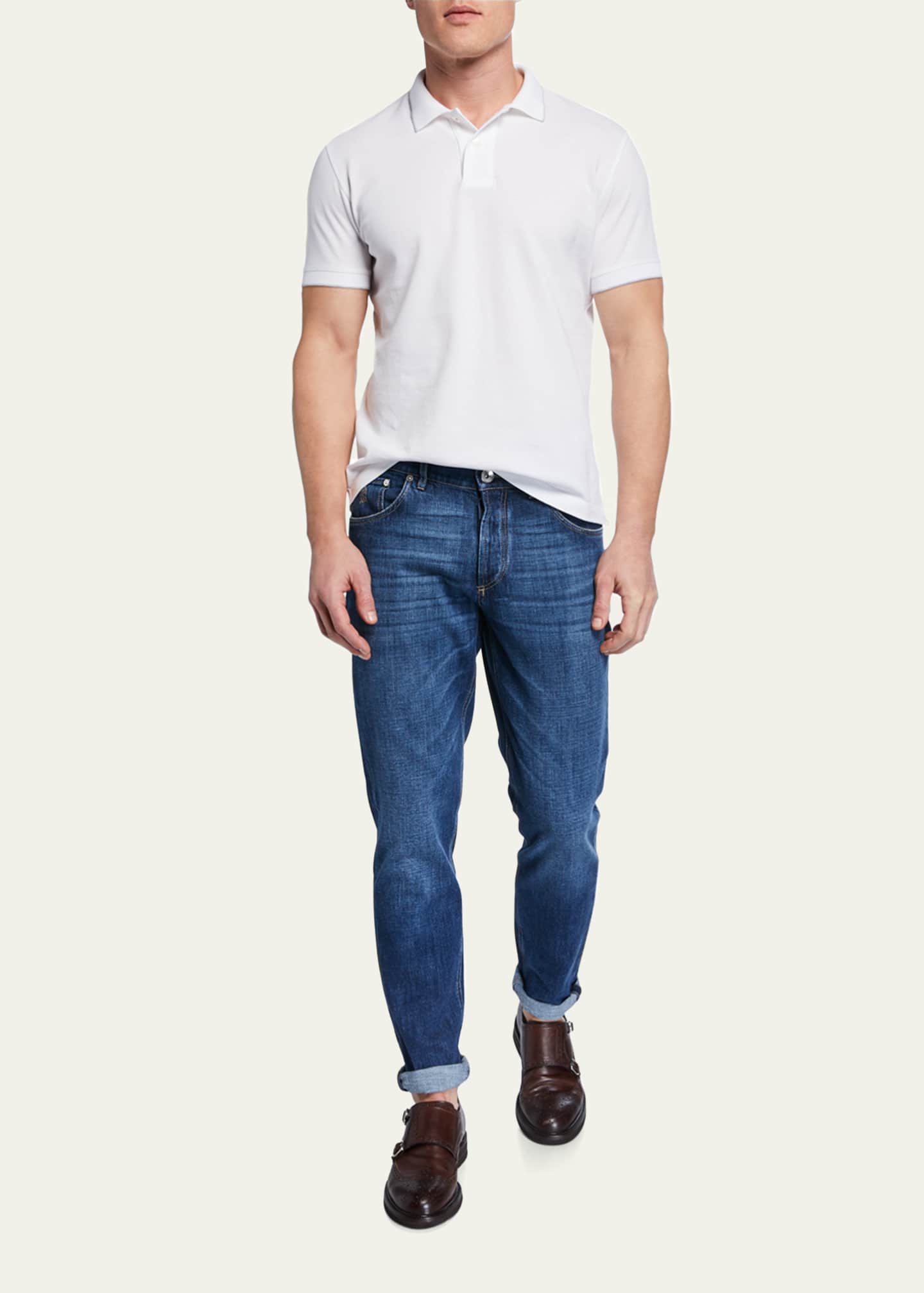 Brunello Cucinelli Men's Medium-Wash Basic-Fit Denim Jeans Image 1 of 3