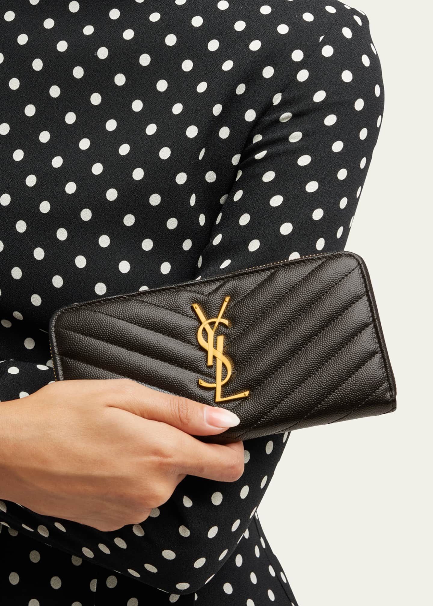 Saint Laurent YSL Monogram Large Zip Wallet in Grained