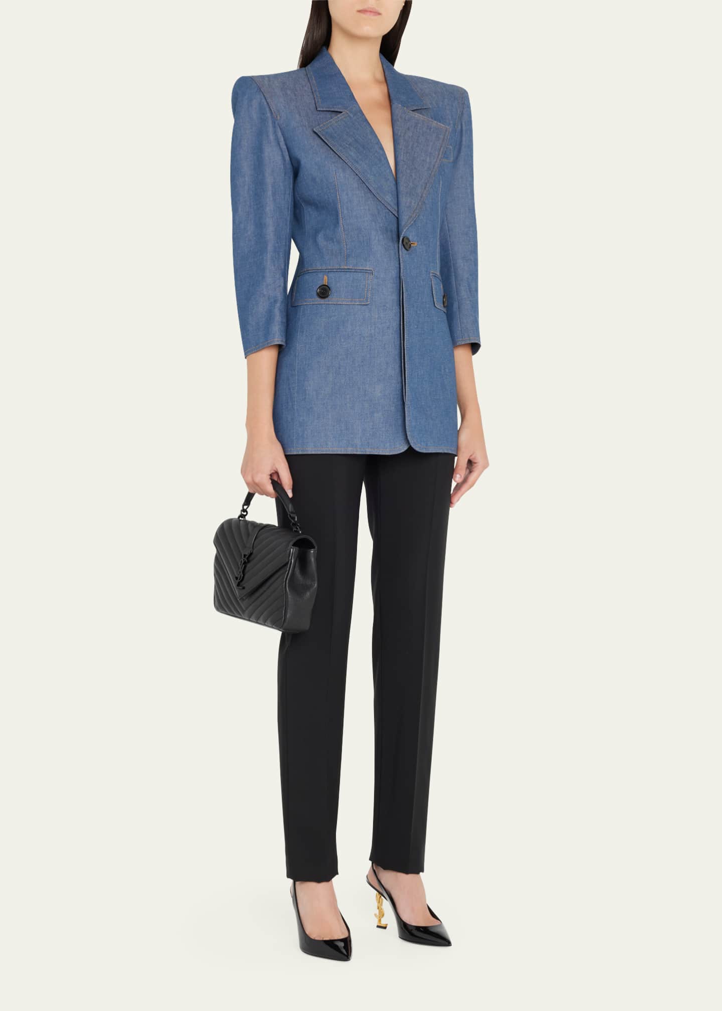 Saint Laurent College Medium Flap YSL Shoulder Bag in Quilted