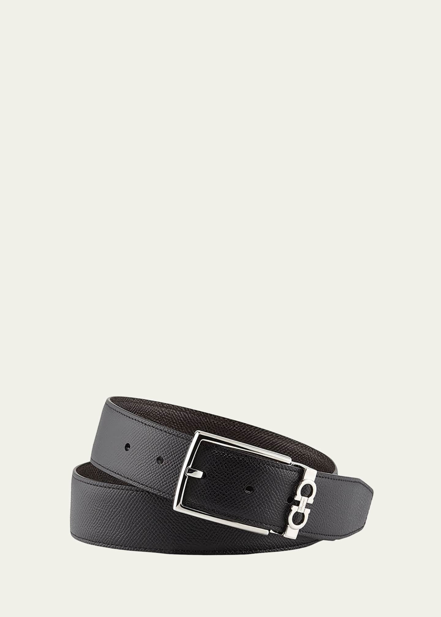 Salvatore Ferragamo Man Black Leather Reversible Belt 