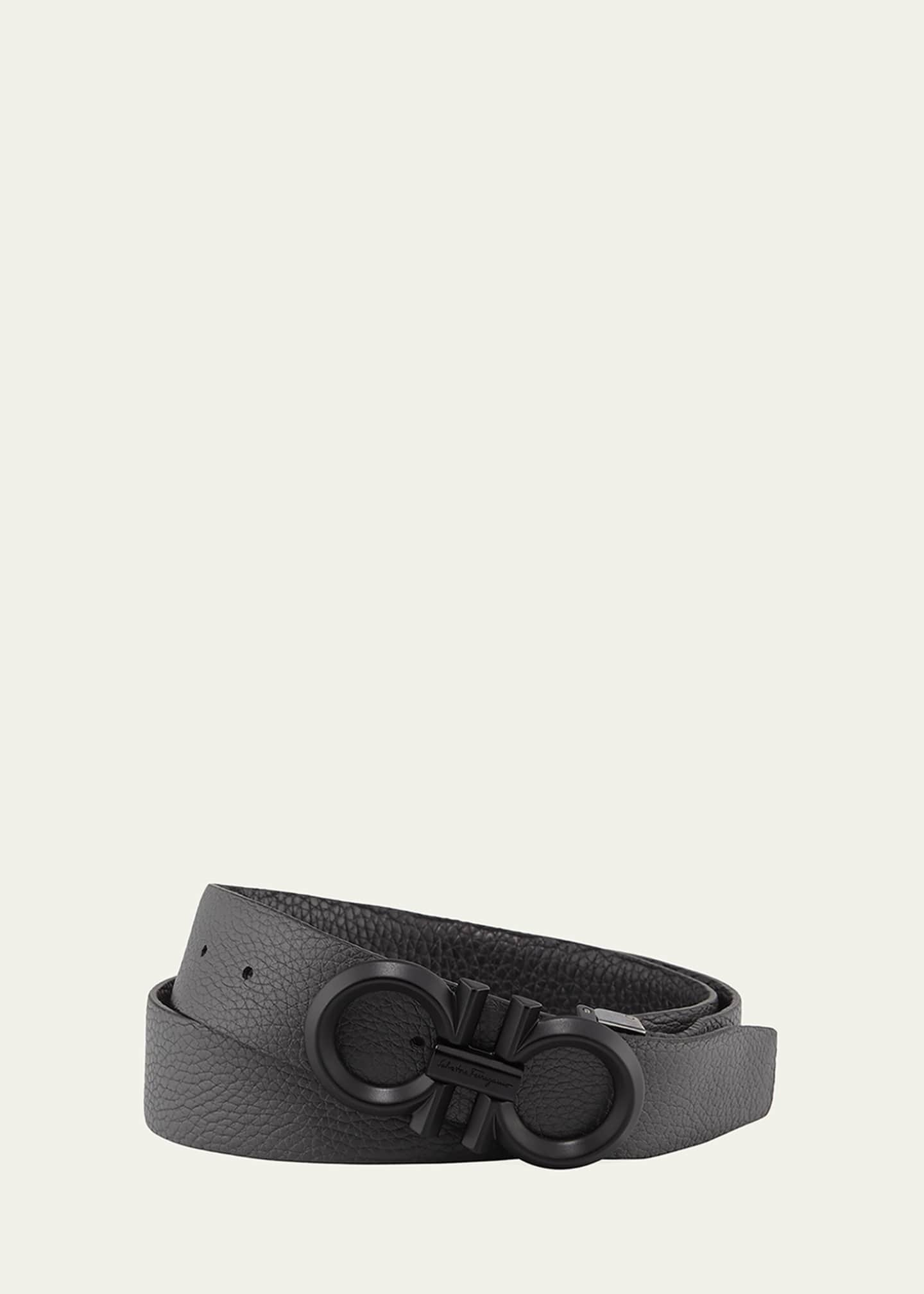 Gancini Leather Belt in Black - Ferragamo