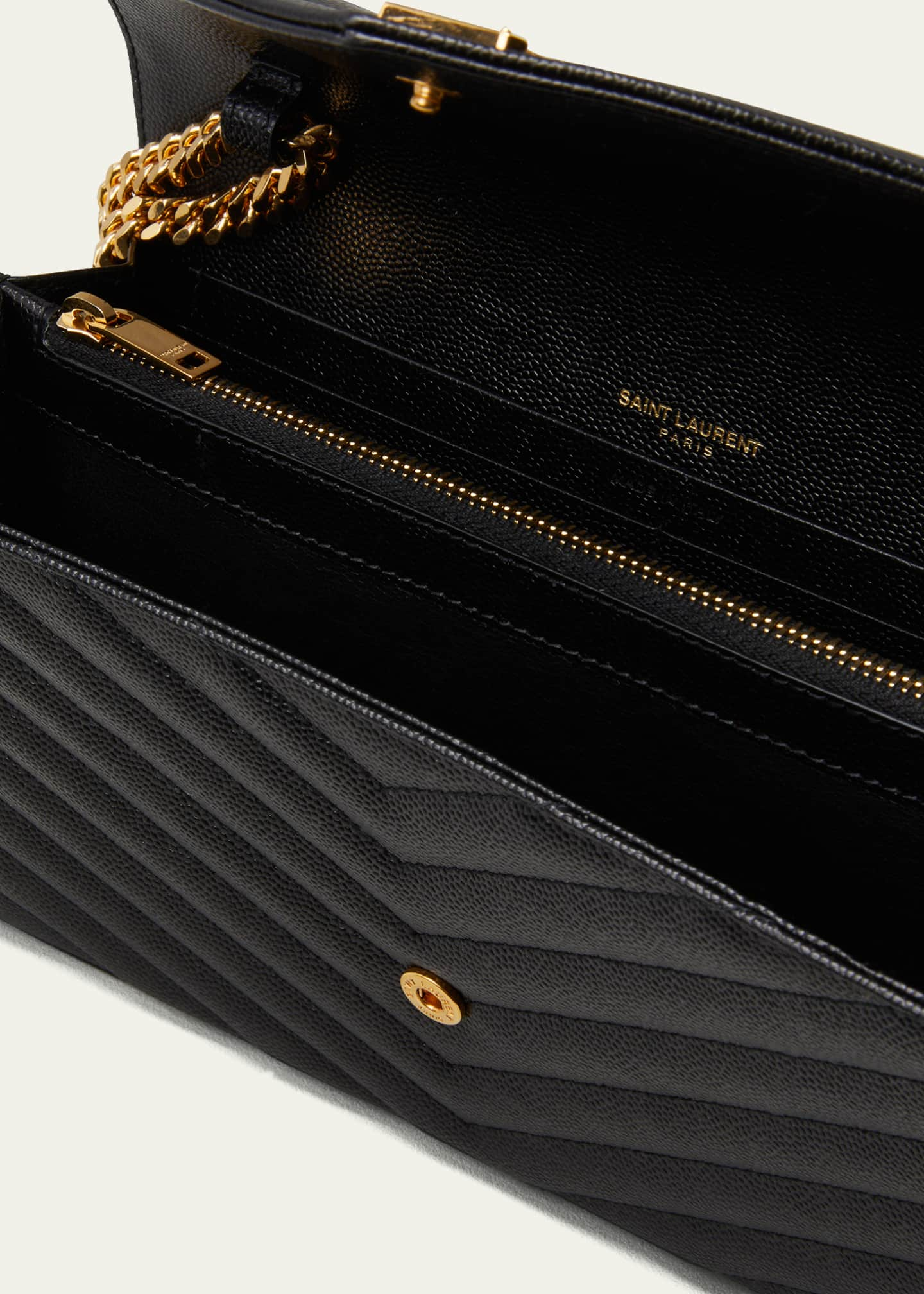 Saint Laurent Wallet on Chain Large in Black Grained Leather and