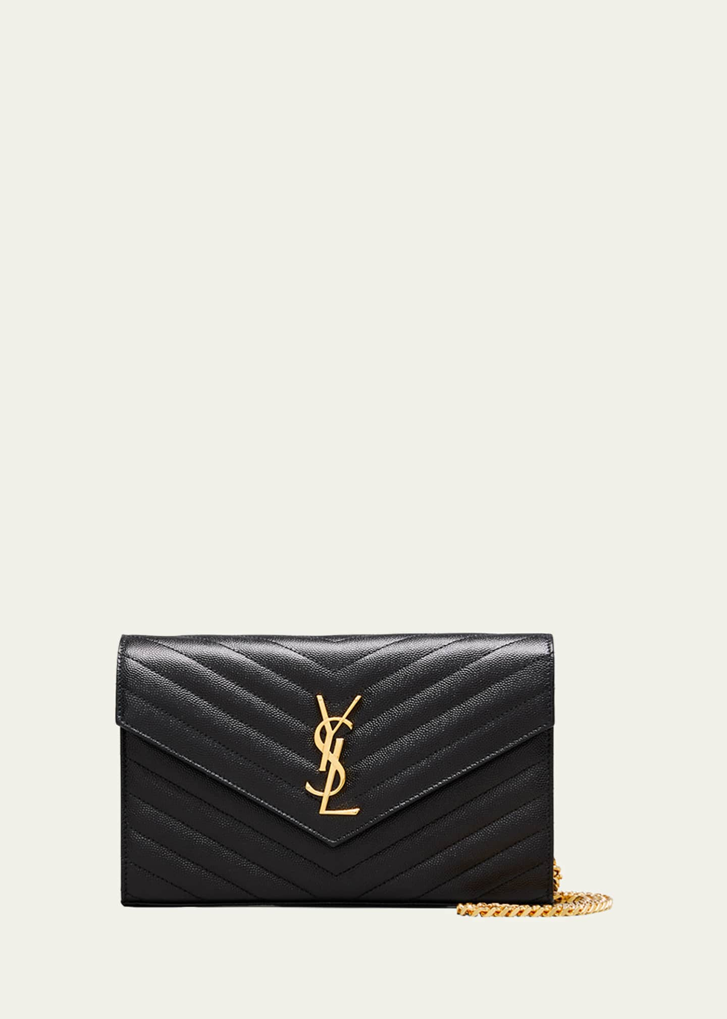 Saint Laurent Wallet on Chain Large in Black Grained Leather and