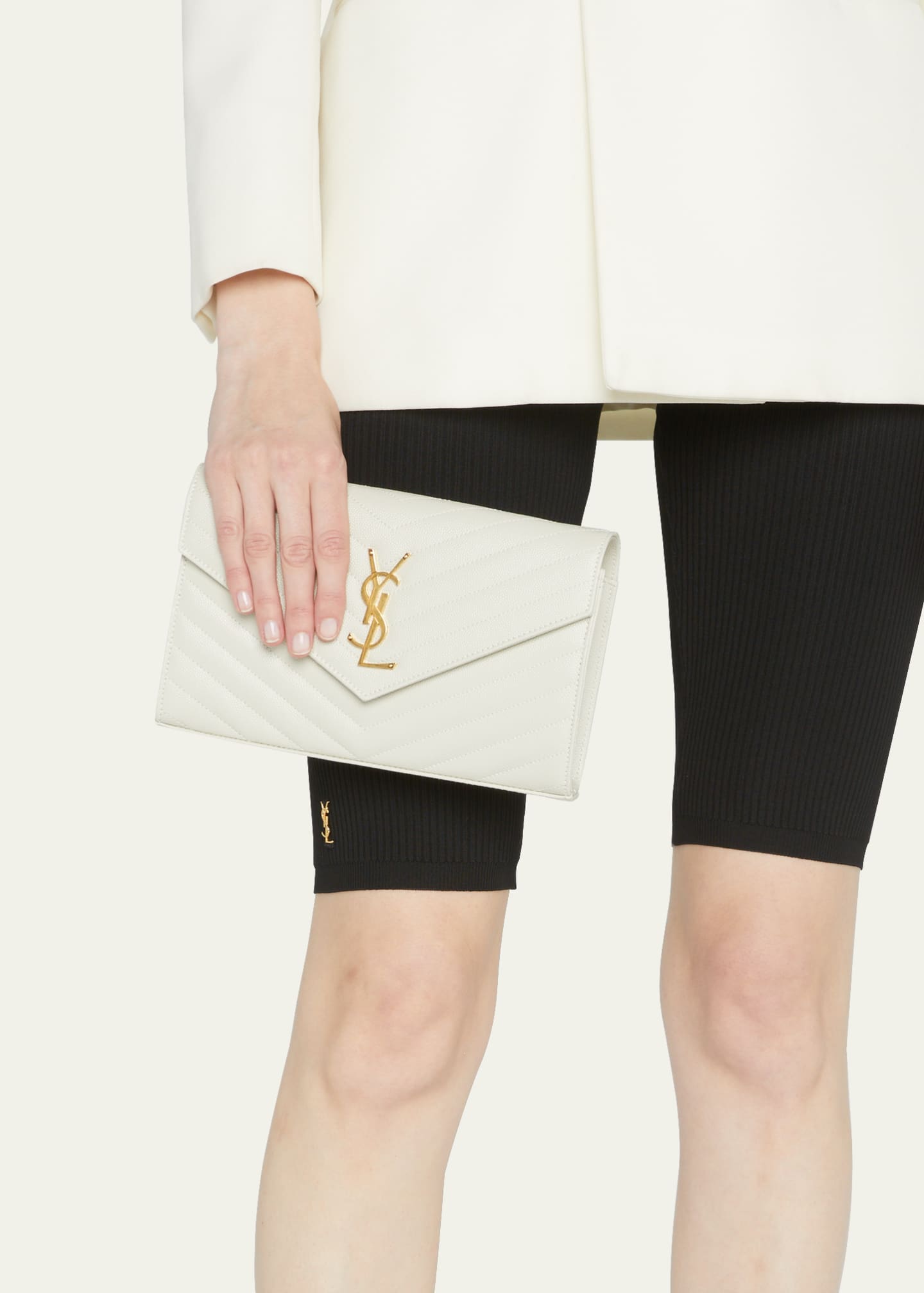 Saint Laurent YSL Monogram Large Wallet on Chain in Grained Leather Image 2 of 6