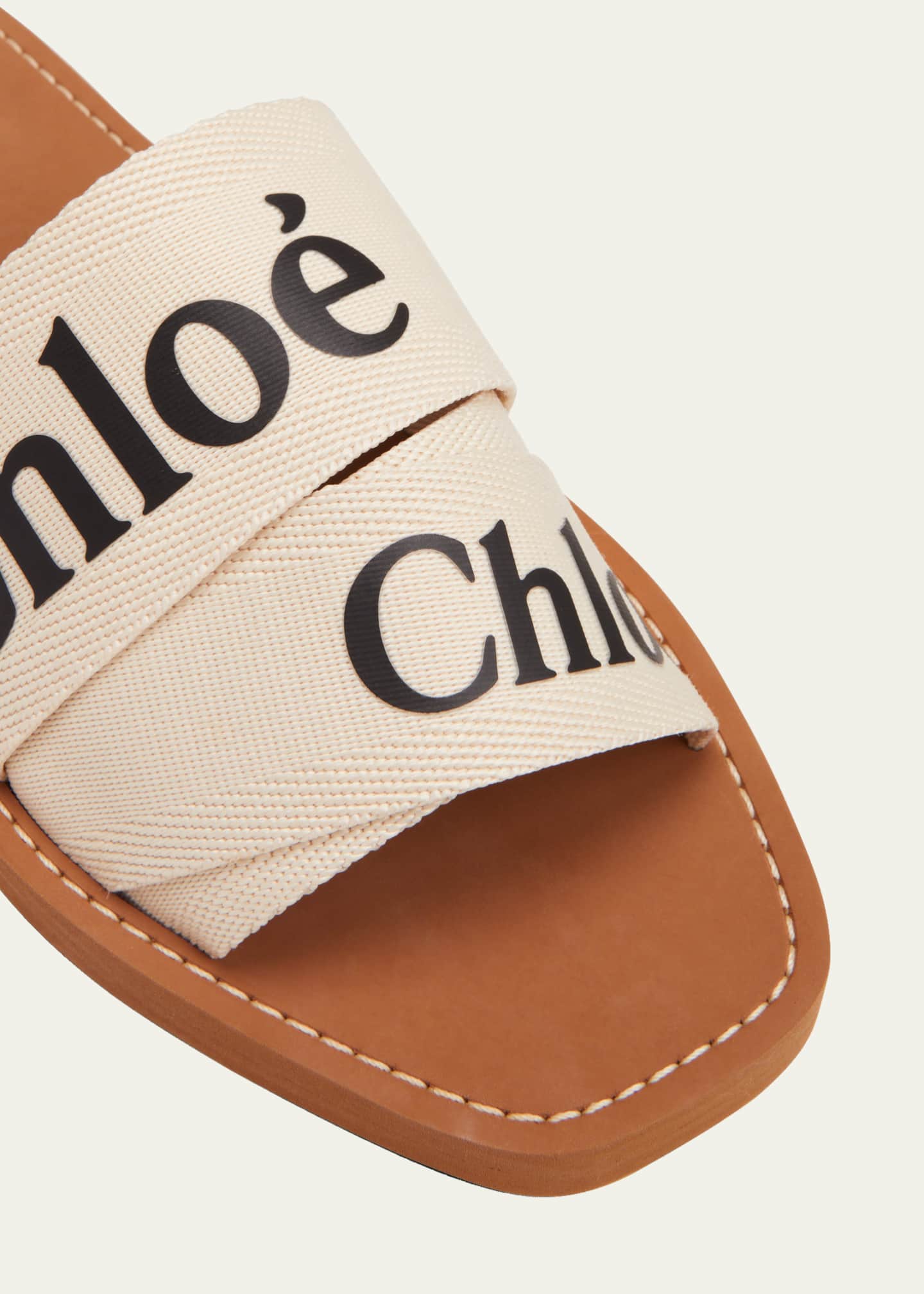 Chloe Woody Flat Logo Ribbon Slide Sandals