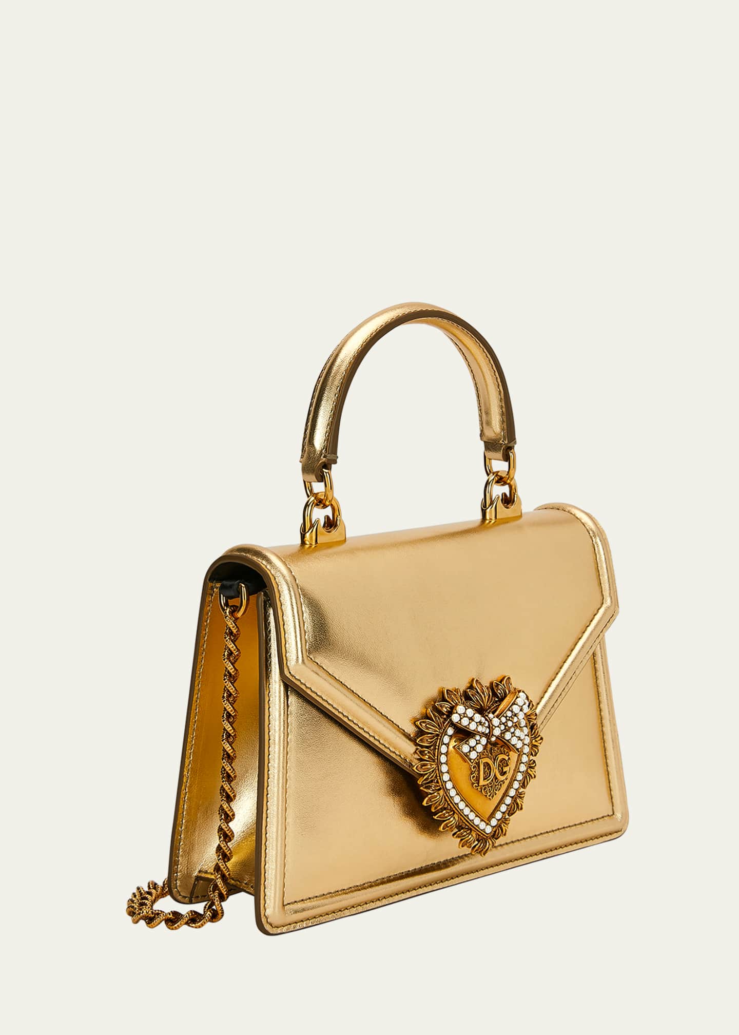 Dolce&Gabbana Devotion Mini Metallic Leather Top-Handle Bag