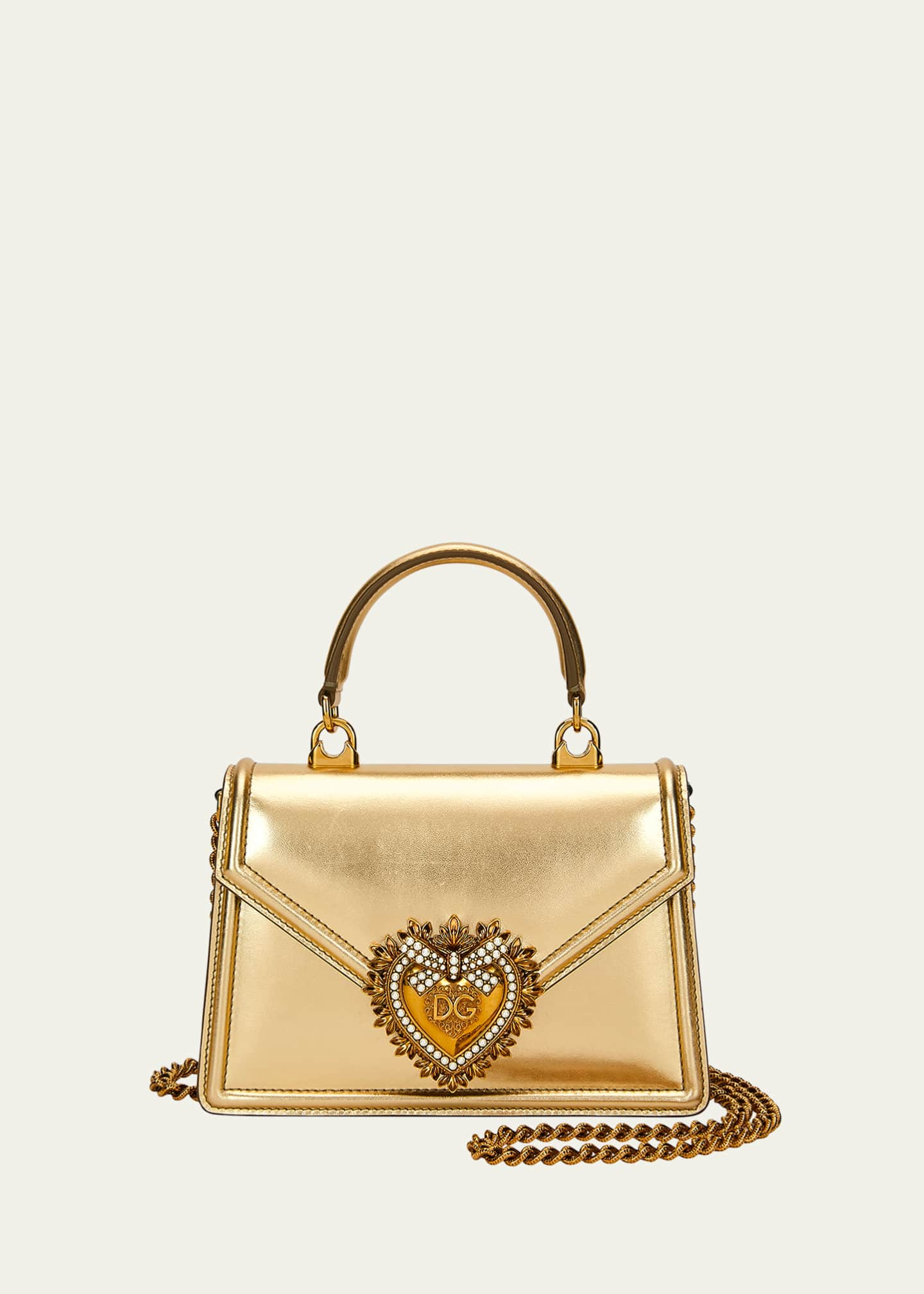 Dolce & Gabbana Small Metallic Devotion Bag With Bejeweled Detailing