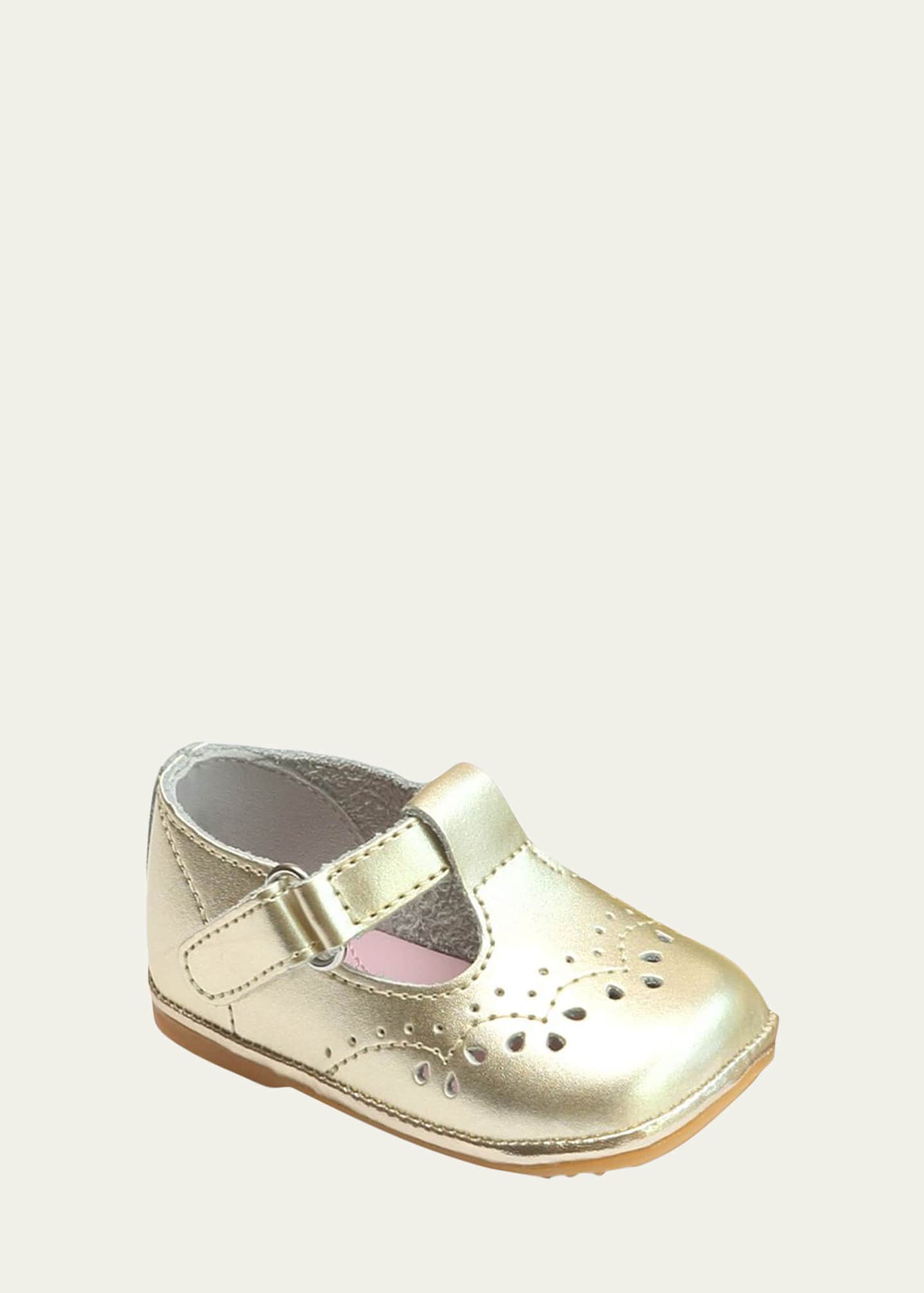 L Amour Shoes Girl s Birdie Metallic Leather T Strap Brogue Mary Jane Baby Bergdorf Goodman