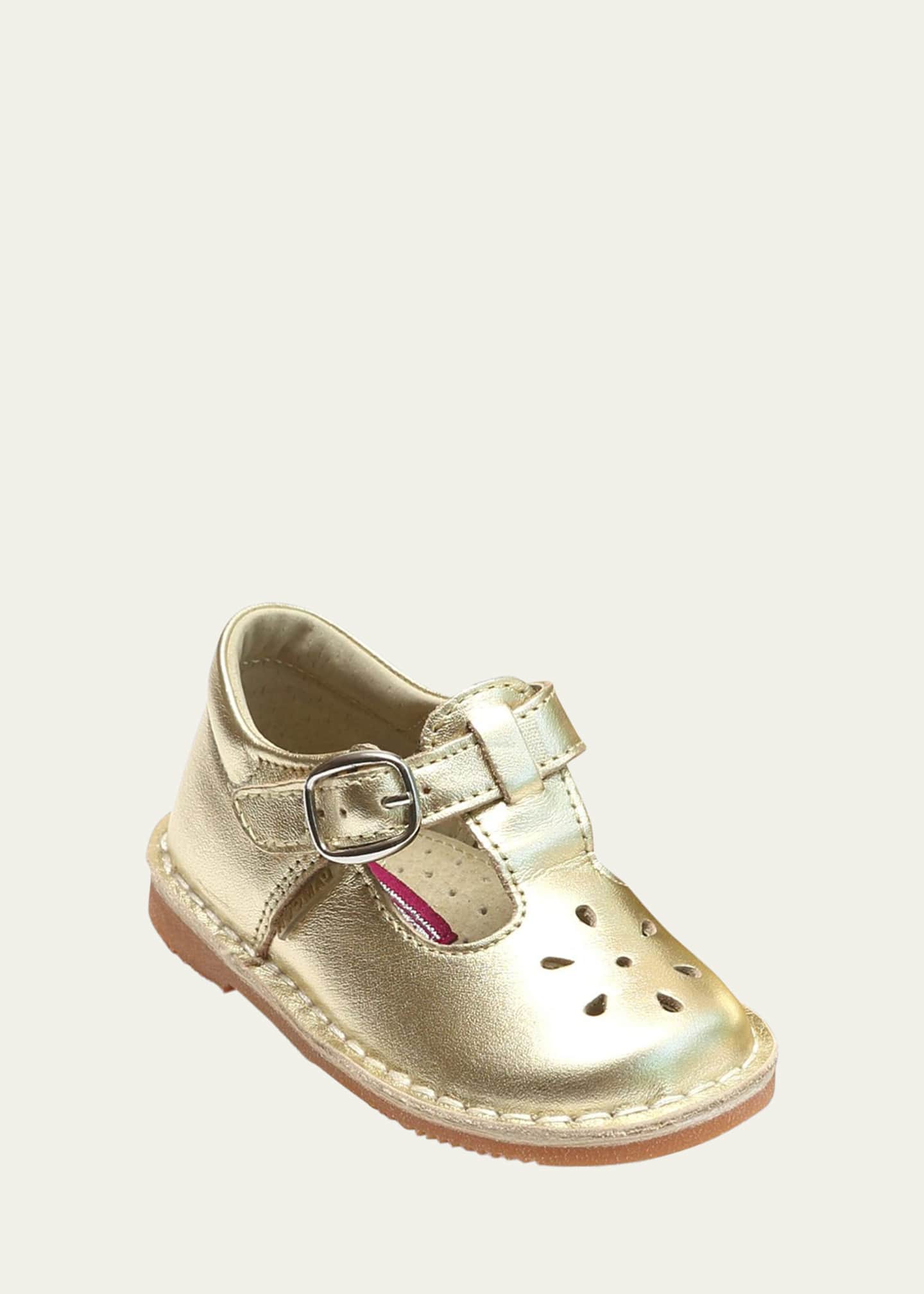 L'Amour Shoes Girl's Joy Metallic Leather Cutout T-Strap Mary Jane ...