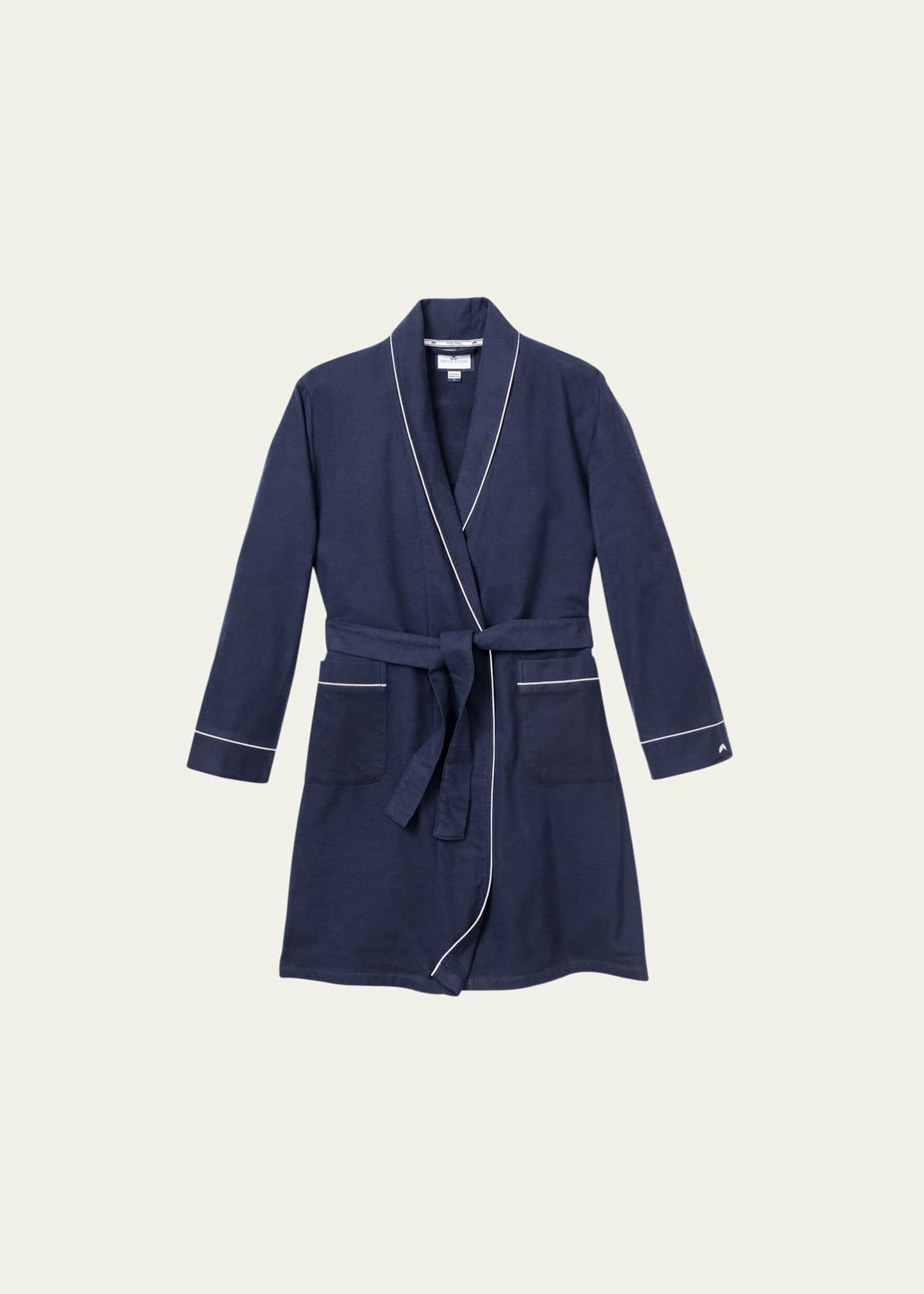 Petite Plume Flannel Contrast-Piping Robe, Size 2-14