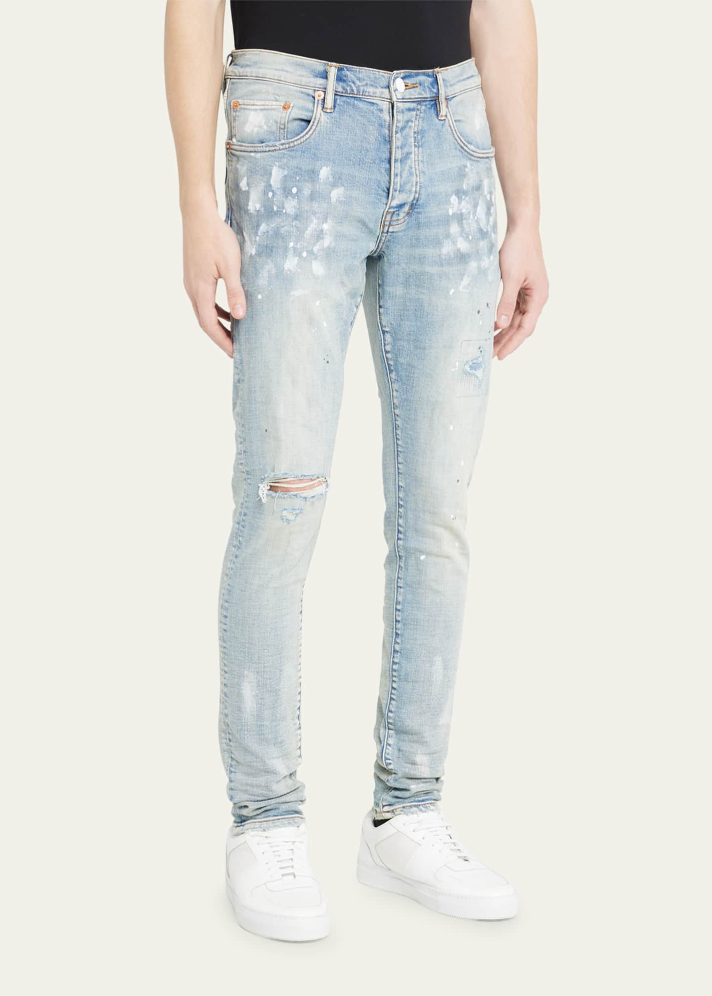 PURPLE Men's P001 Light Indigo Paint Blowout Skinny Jeans