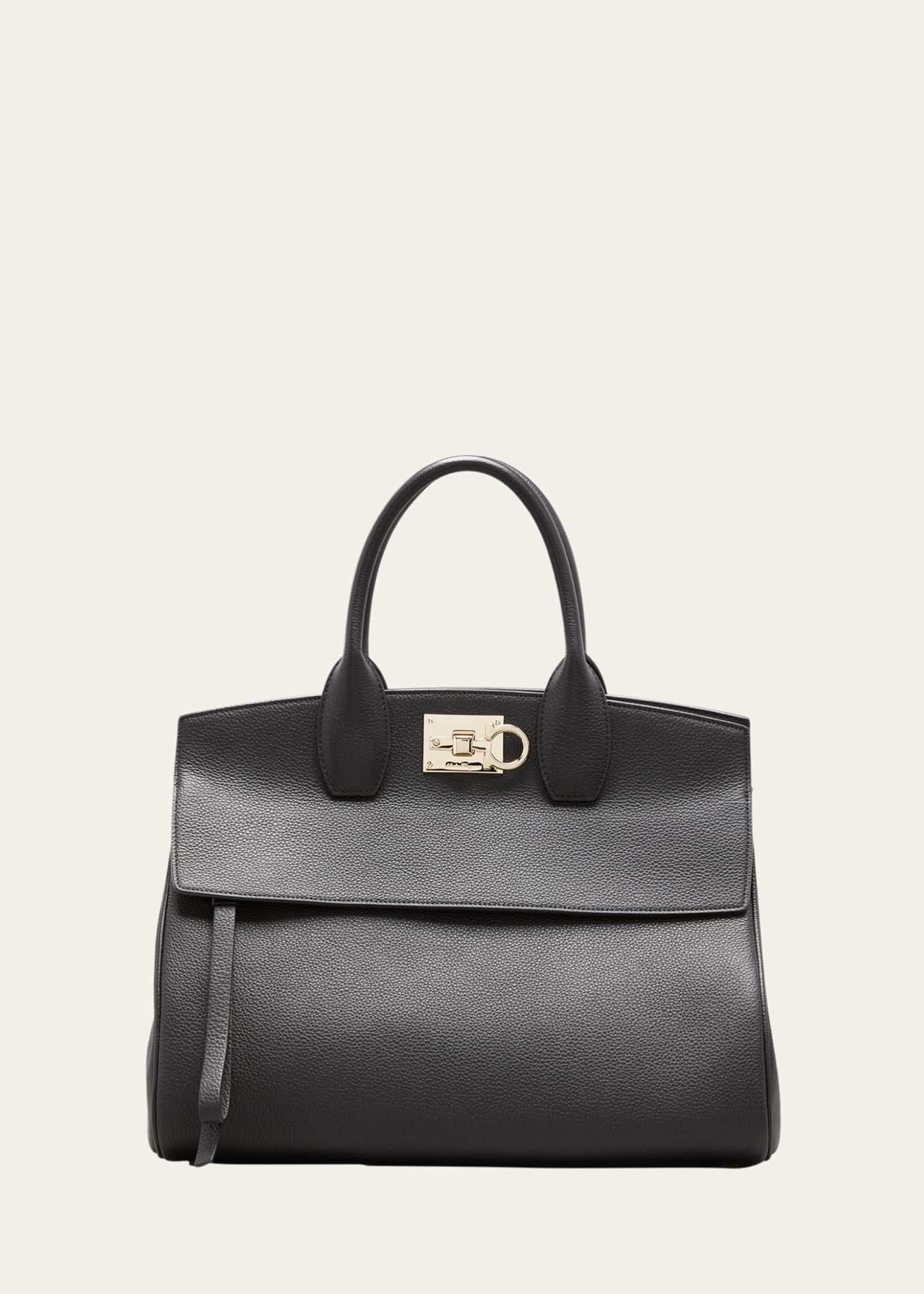 Ferragamo The Studio Small Leather Top-Handle Bag Dark Grey
