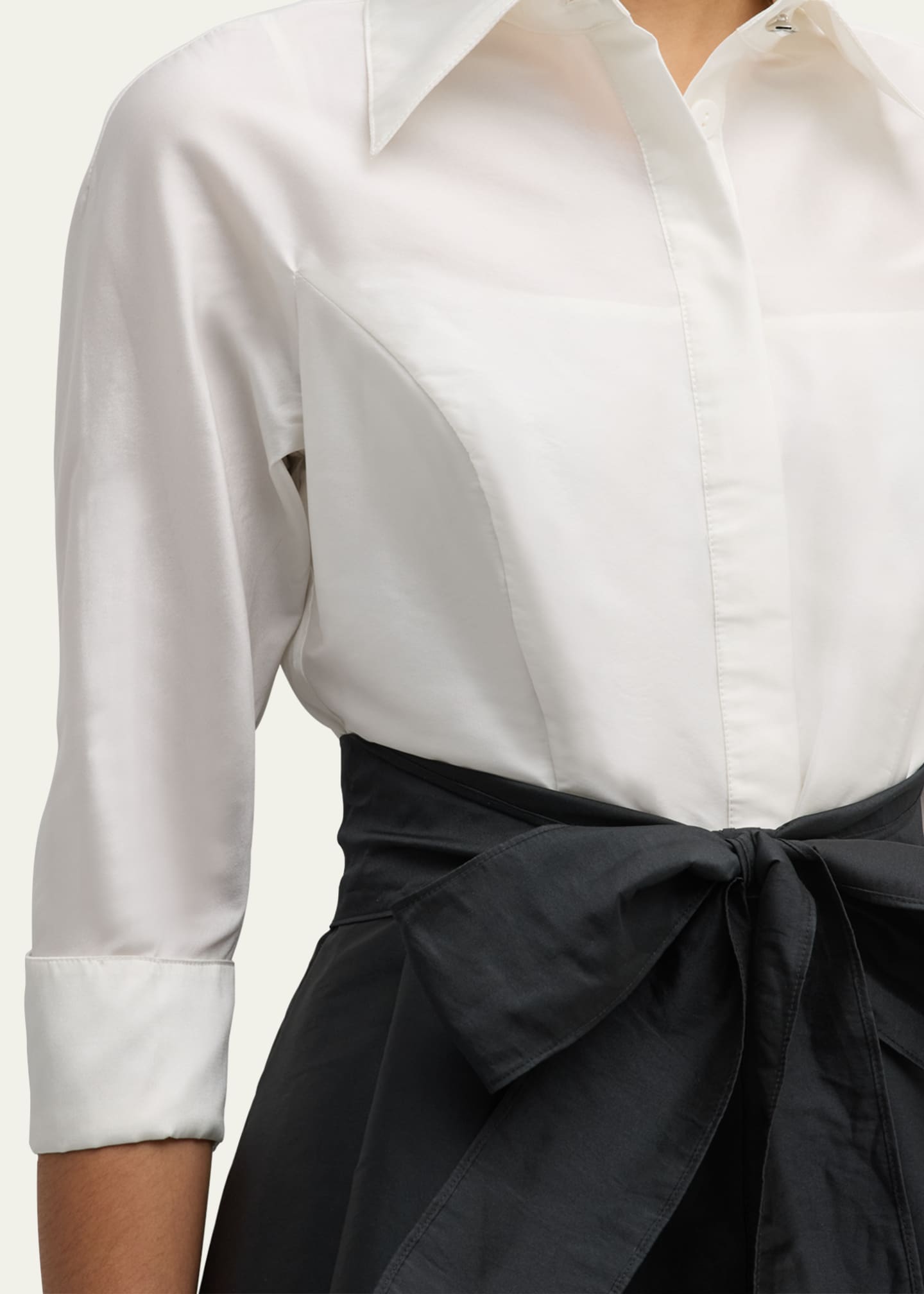 Rickie Freeman for Teri Jon Two-Tone 3/4-Sleeve Taffeta Shirtdress Image 5 of 5