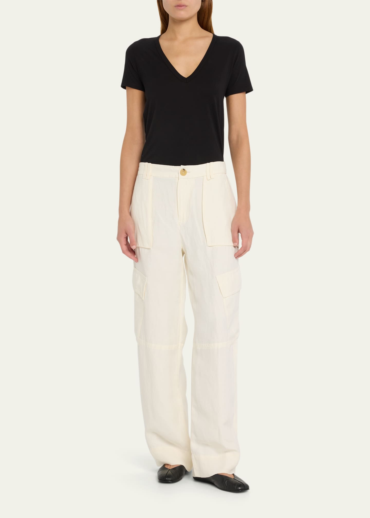 Veronica Beard Cindy V-Neck Short-Sleeve Pima Cotton Tee Image 2 of 5