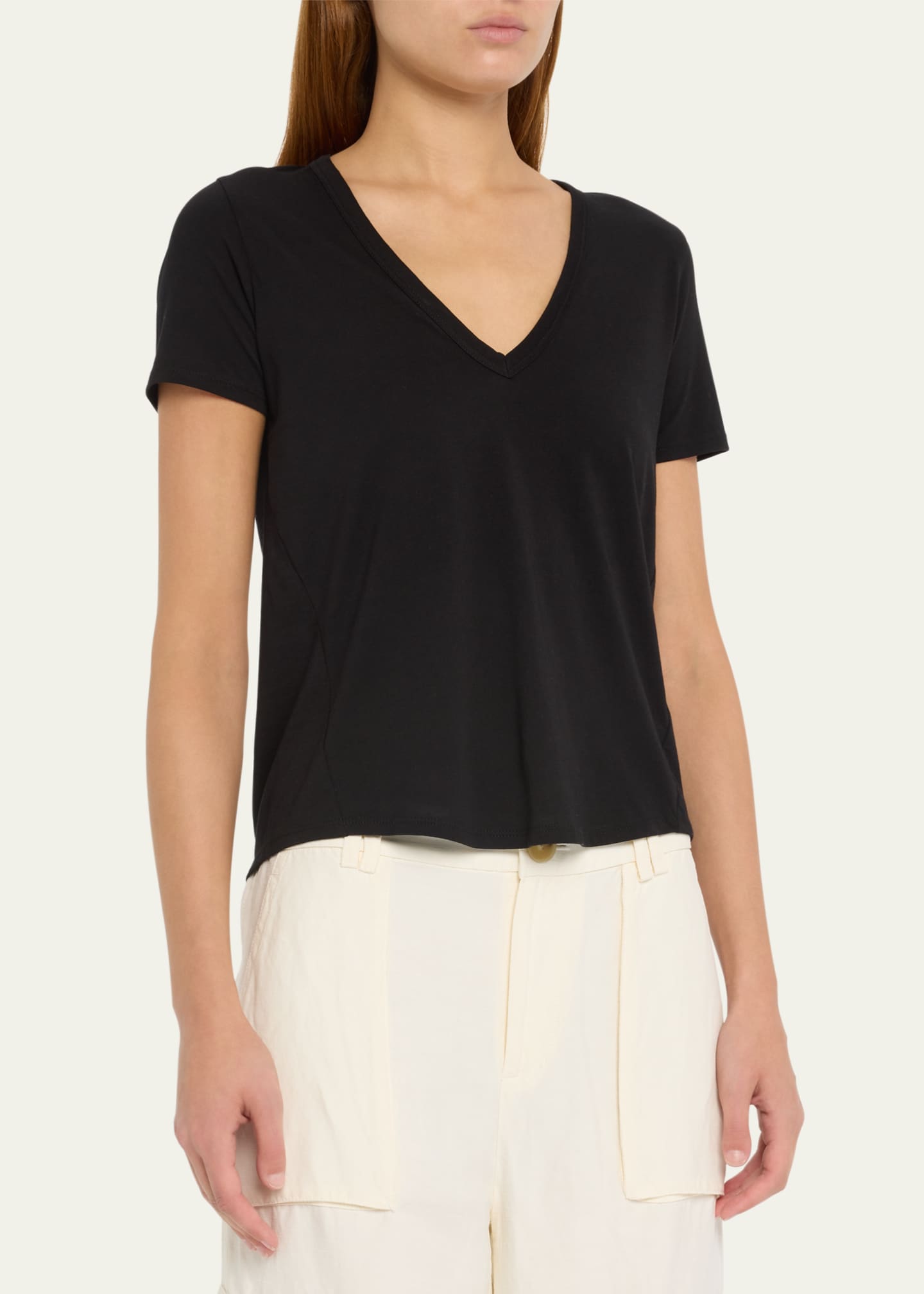 Veronica Beard Cindy V-Neck Short-Sleeve Pima Cotton Tee Image 4 of 5