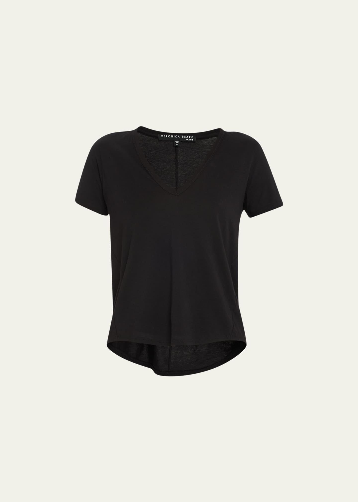 Veronica Beard Cindy V-Neck Short-Sleeve Pima Cotton Tee Image 1 of 5