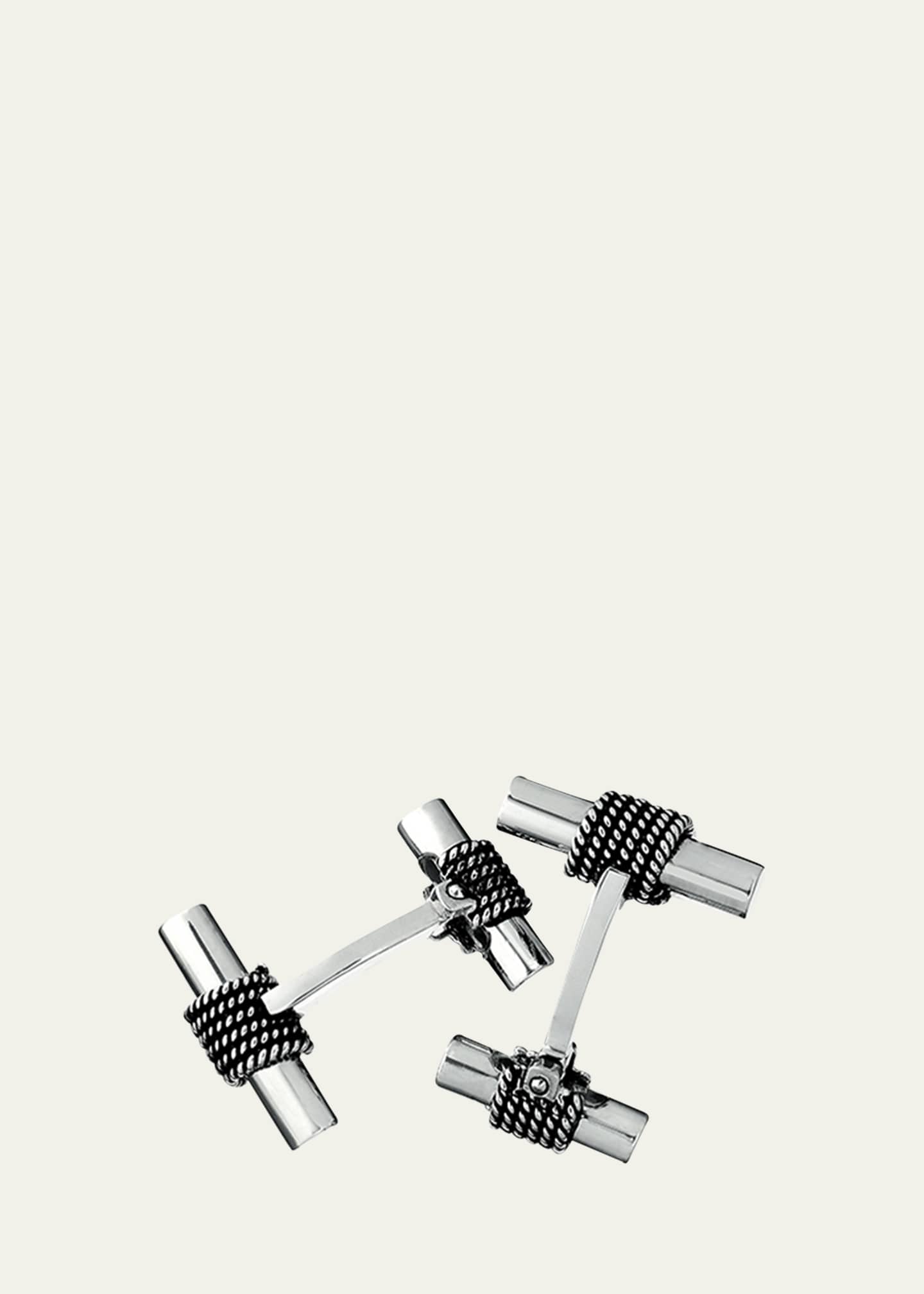 Jan Leslie Men's Sterling Silver Rope Tube Cufflinks Image 3 of 3