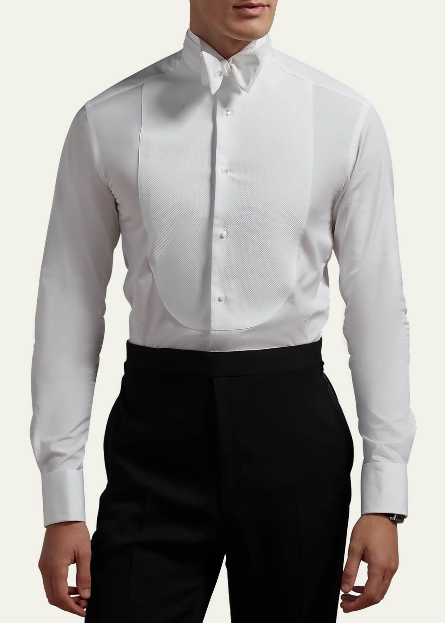 Ralph Lauren Purple Label Men's Winged Pique-Bib Dress Shirt Image 2 of 2