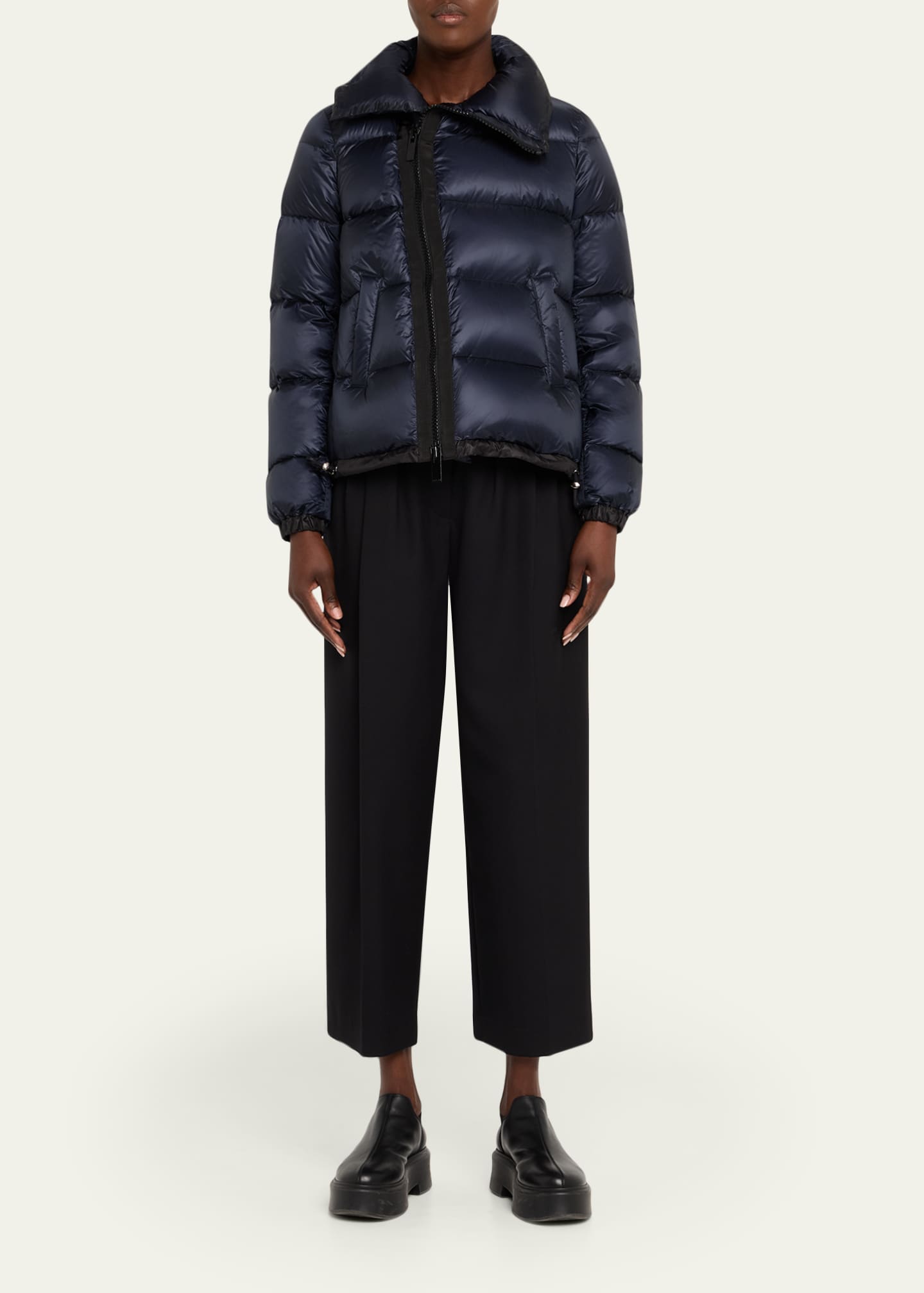 MONCLER ×sacaiネイビー ショートジャケット SACAI Short Puffer Jacket - Bergdorf Goodman