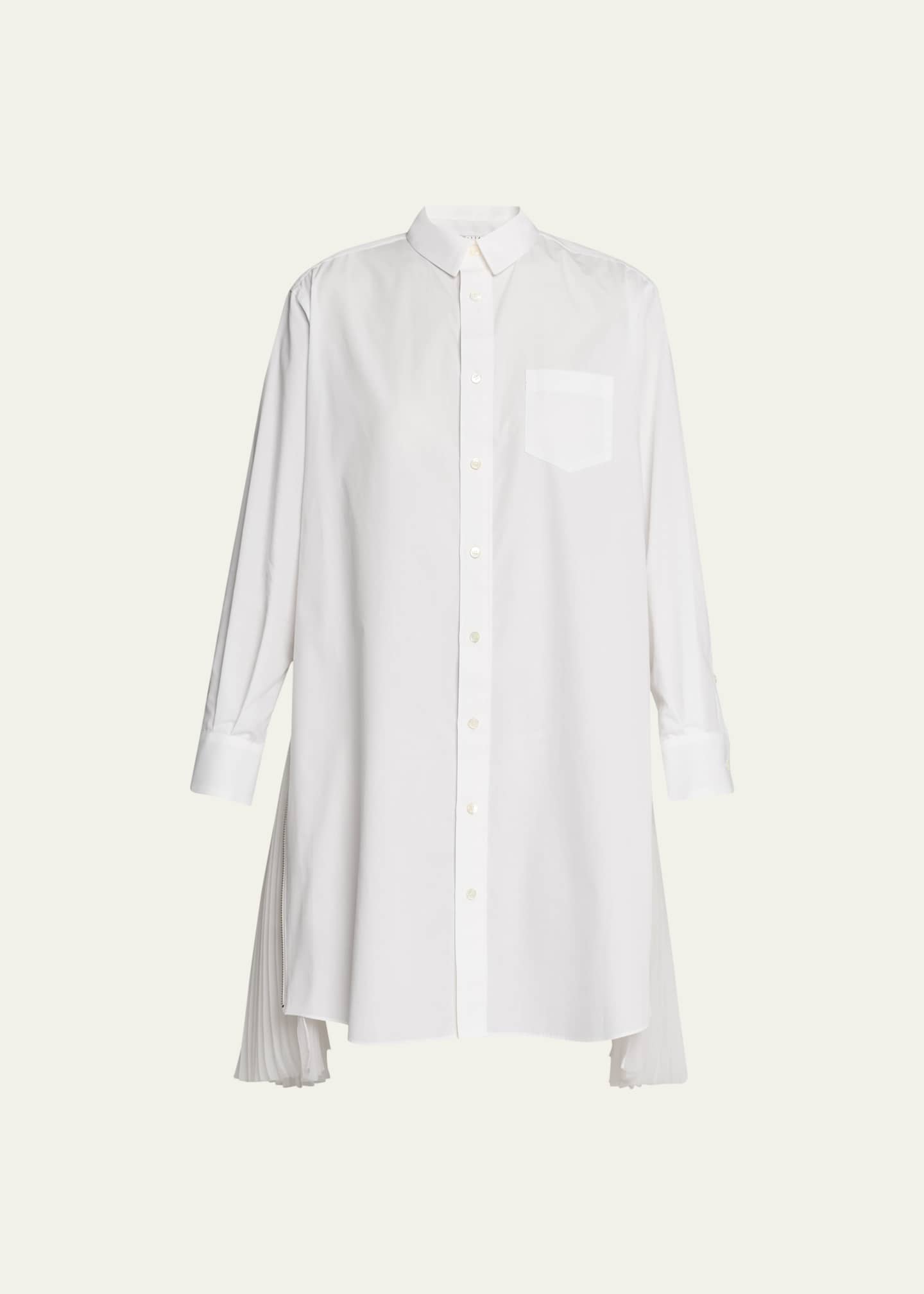 SACAI Pleated-Side Long Button-Front Shirtdress - Bergdorf Goodman