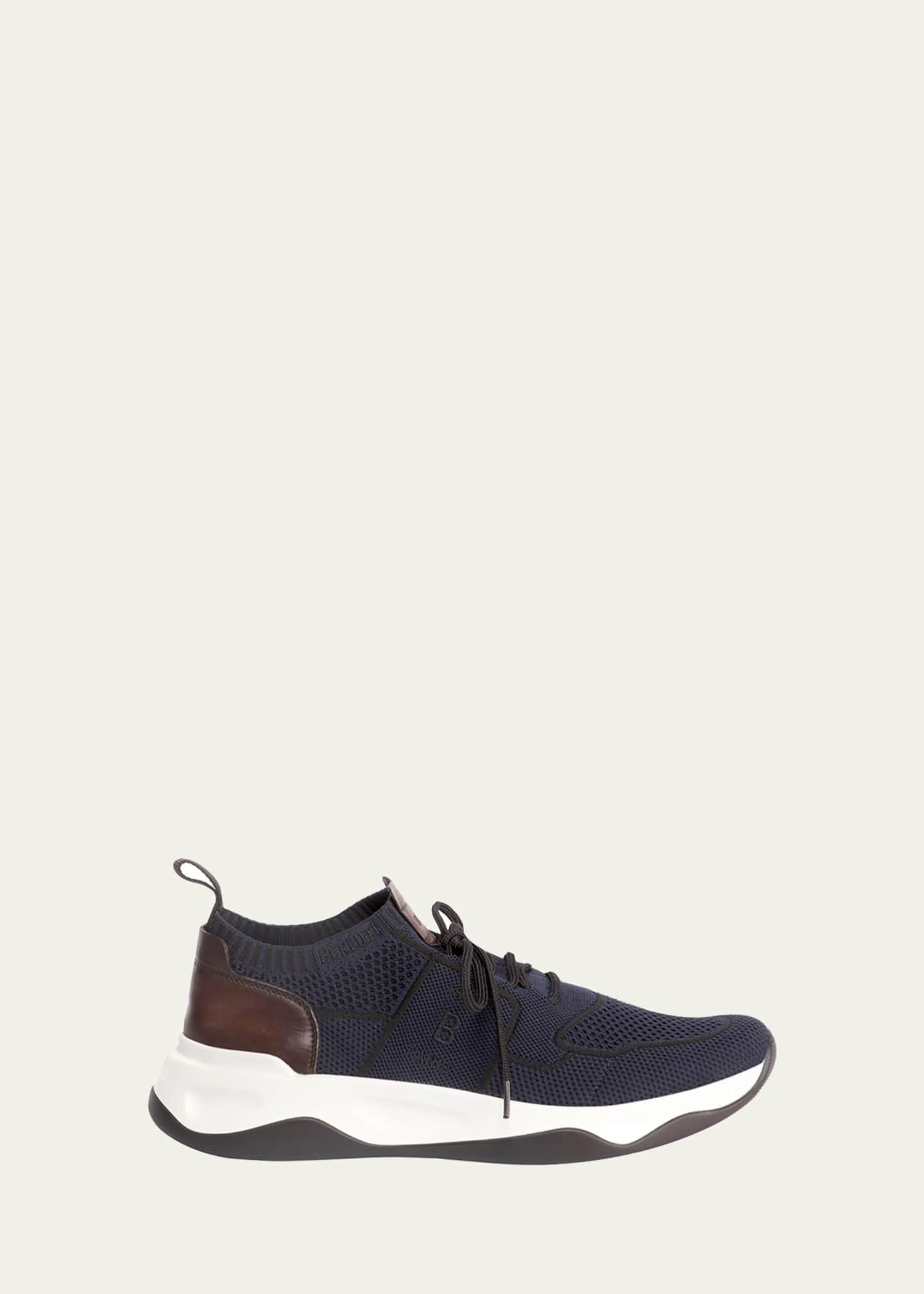 Berluti Men's Shadow Knit Sneaker with Leather Details