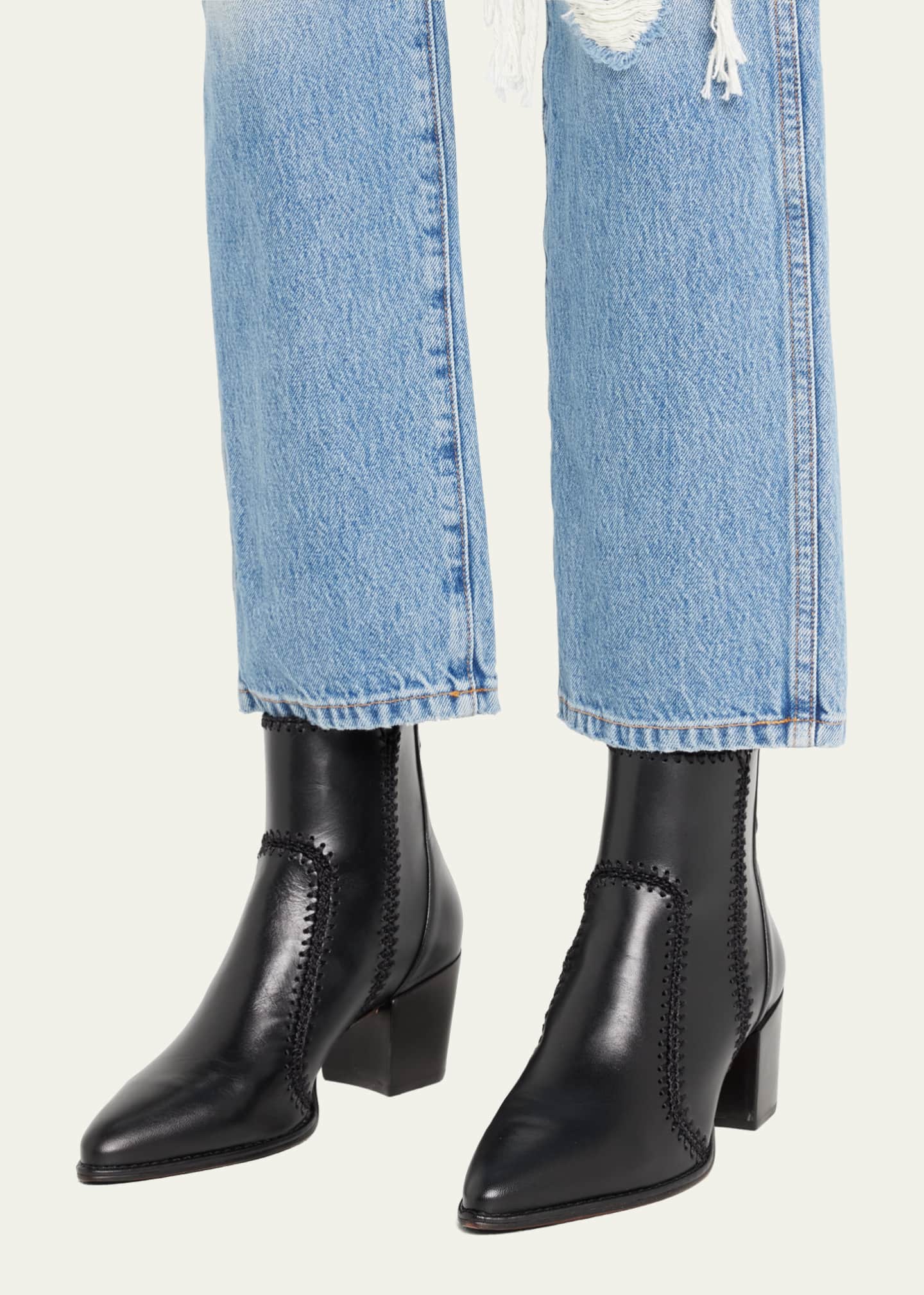 Alexandre Birman Benta Stitched Leather Block Heel Booties
