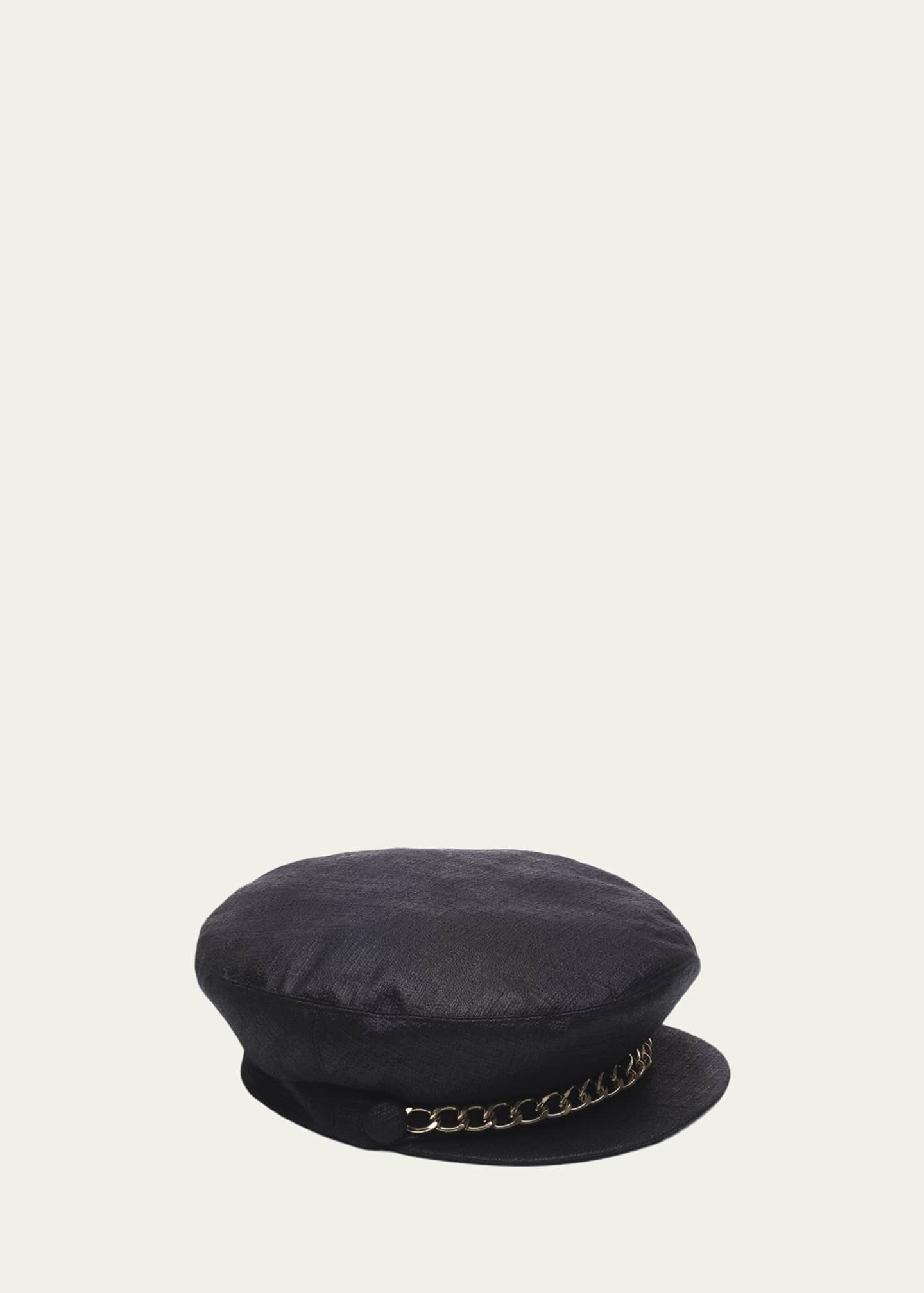 Eugenia Kim Marina Linen Marine Cap w/ Curb Chain Trim