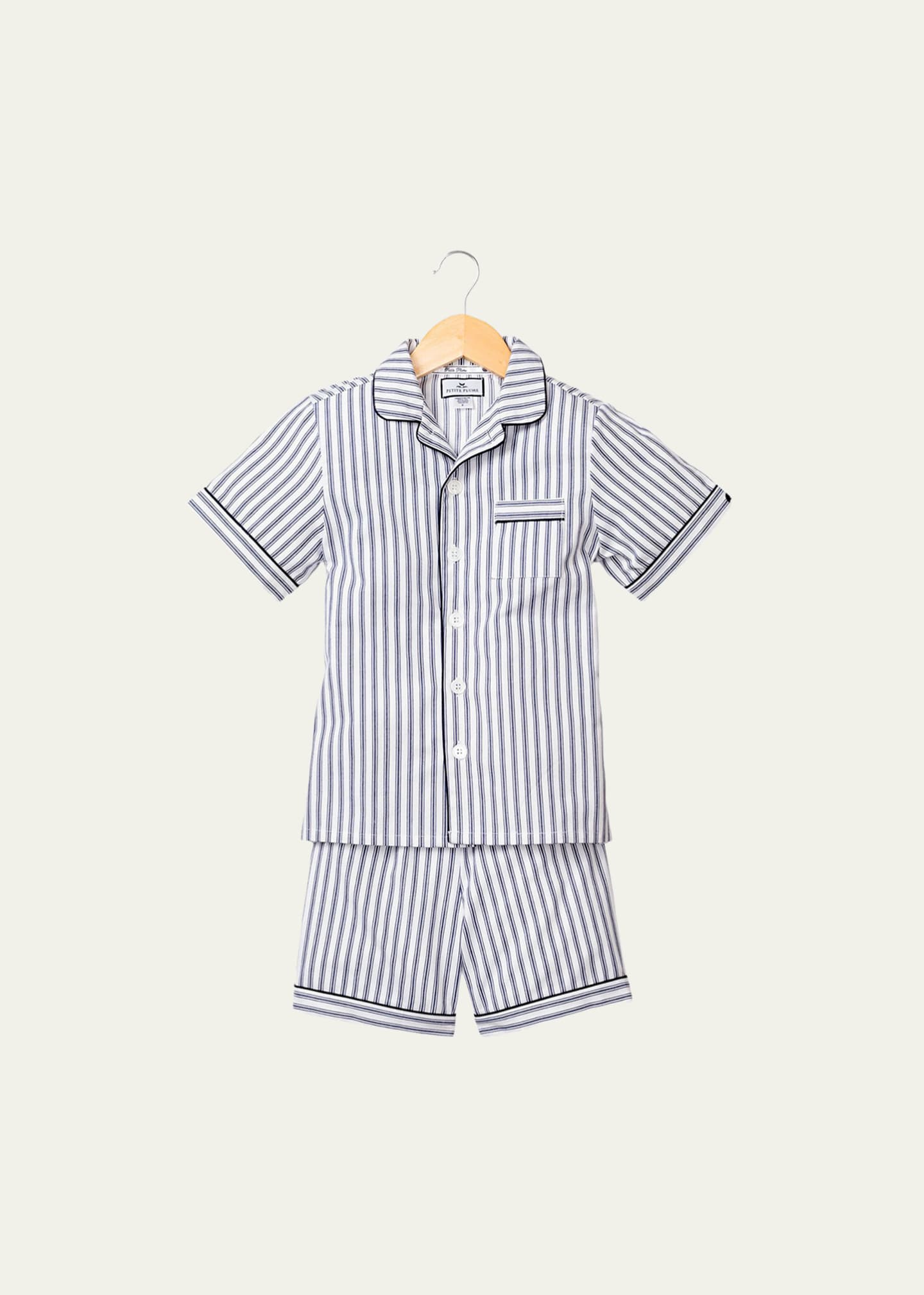 Petite Plume Kid's French Ticking Striped Pajama Set w/ Contrast Piping, Size 6M-14