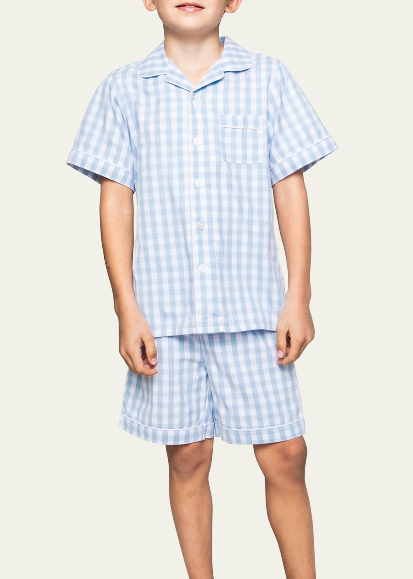 Petite Plume Kid's Gingham Pajama Set w/ Contrast Piping, Size 6M-14 Image 2 of 2