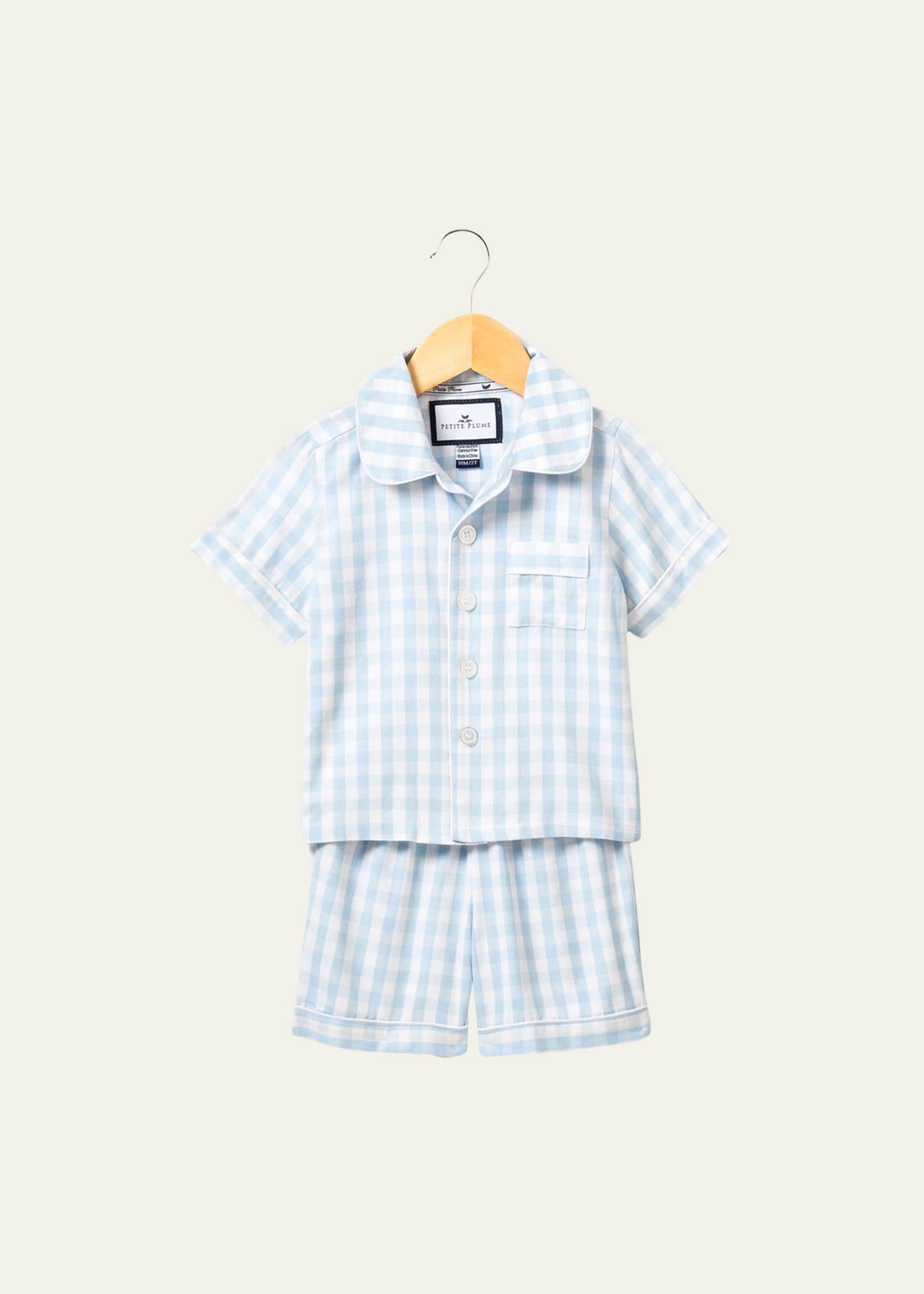 Petite Plume Kid's Gingham Pajama Set w/ Contrast Piping, Size 6M-14 Image 1 of 2