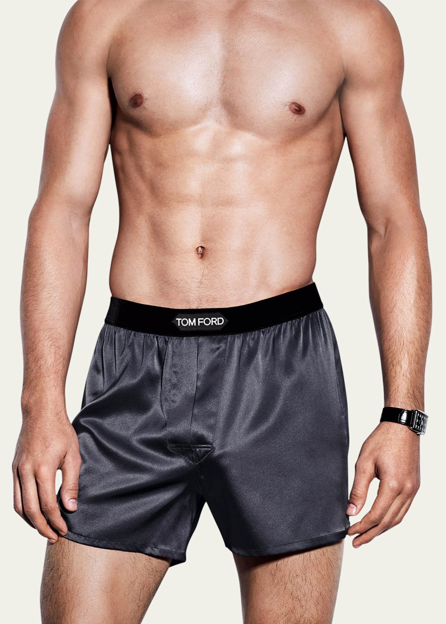 TOM FORD シルク シルバー ボクサーショーツ TOM FORD Men's Silk Jacquard Logo Boxers - Bergdorf Goodman