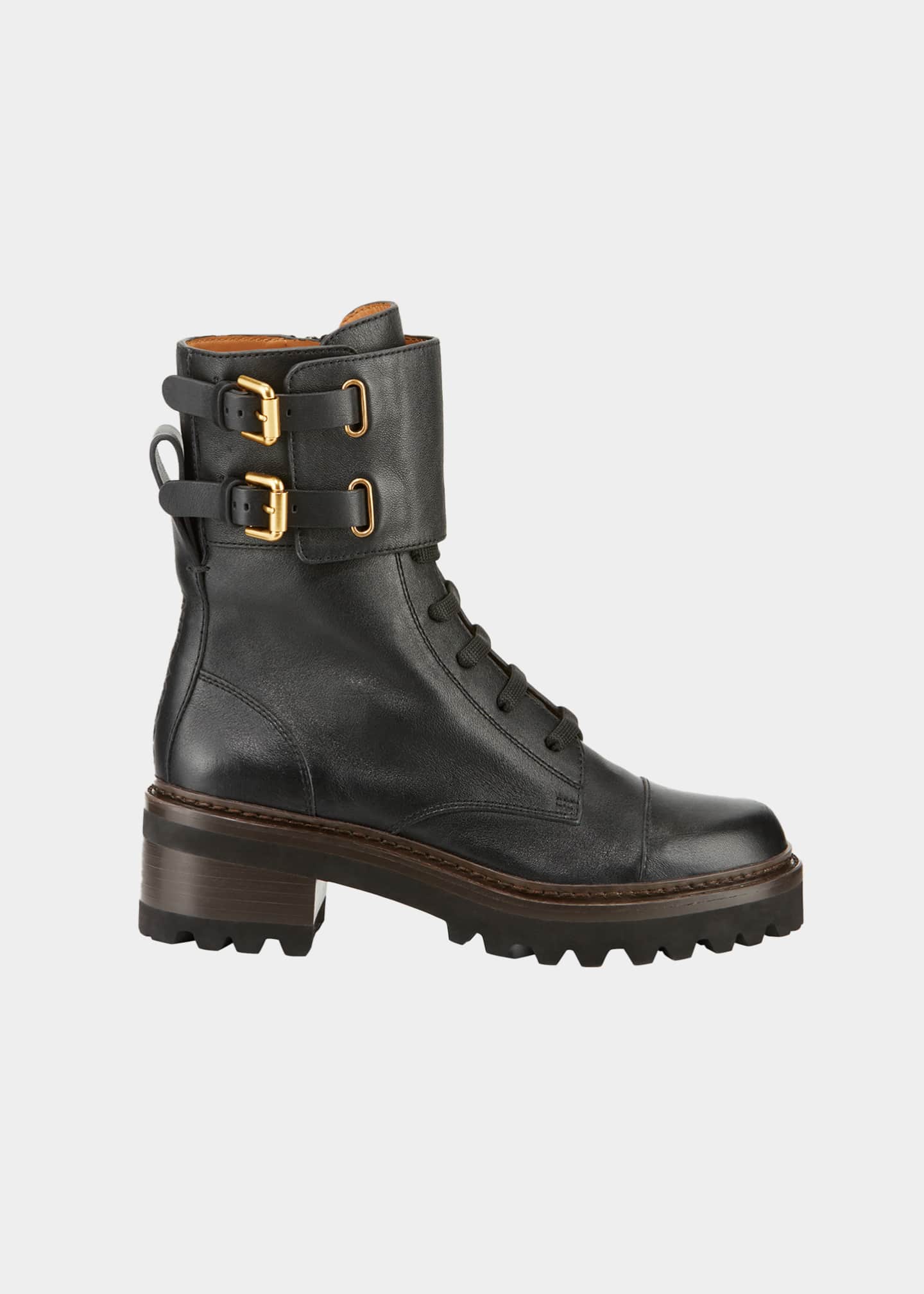 see by chloe leather buckle combat boots
