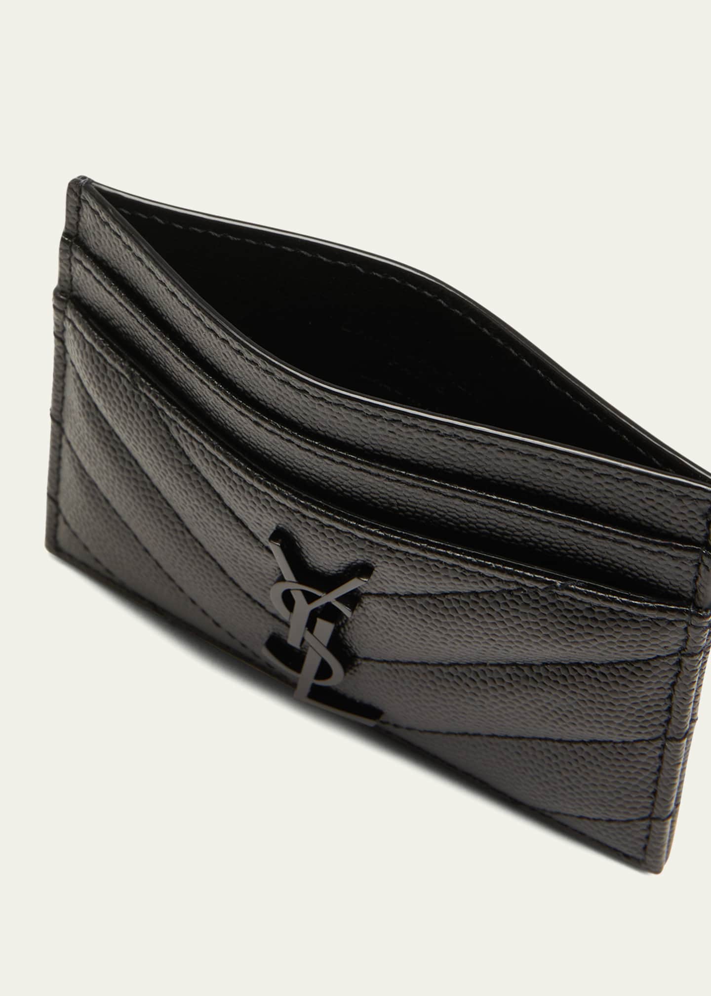 Saint Laurent Ysl Monogram Card Case in Grained Leather Black